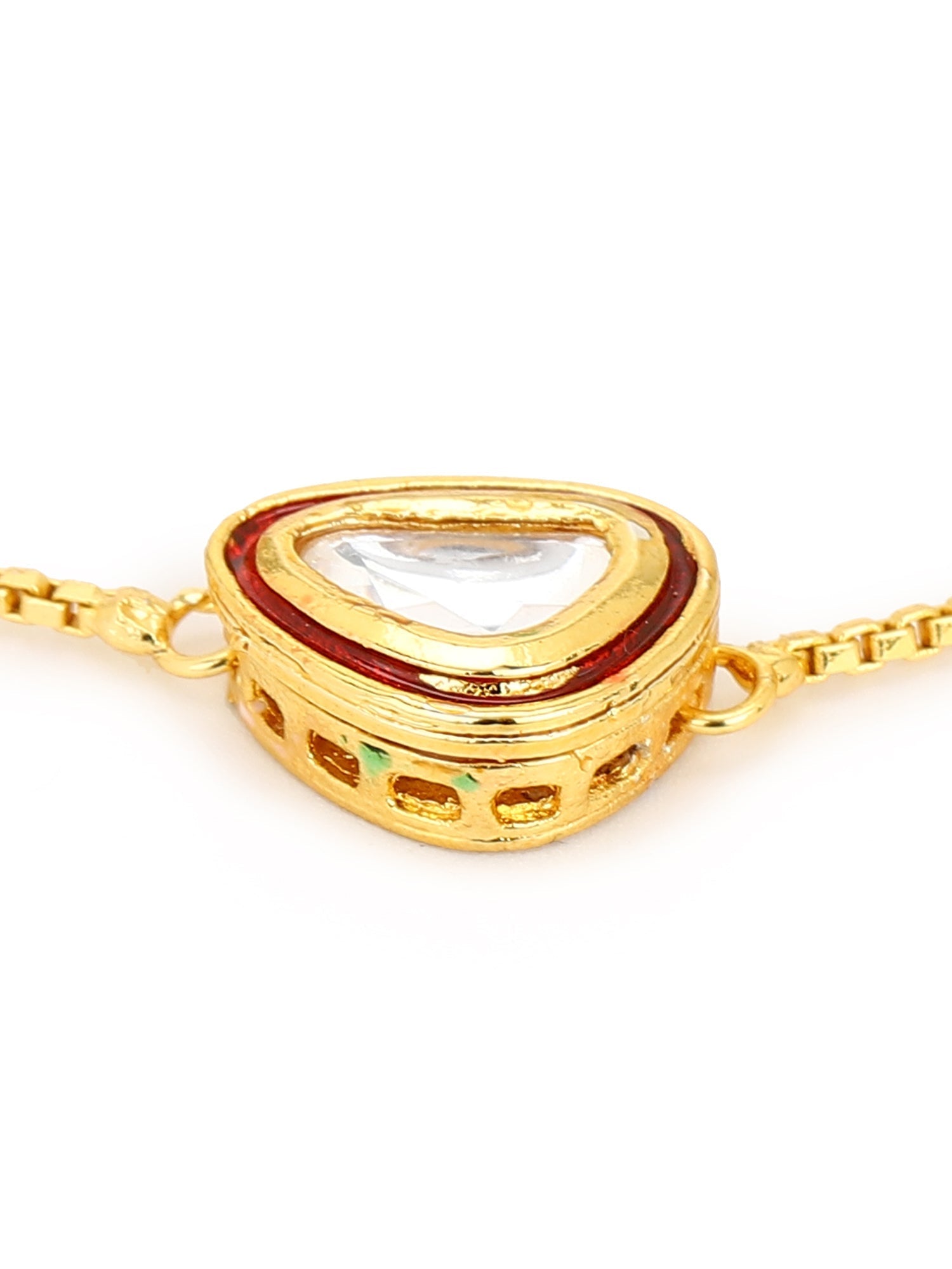 Women's Gold-Polished Green Brass Kundan Charm Bracelet - Ruby Raang - Swadesiicart