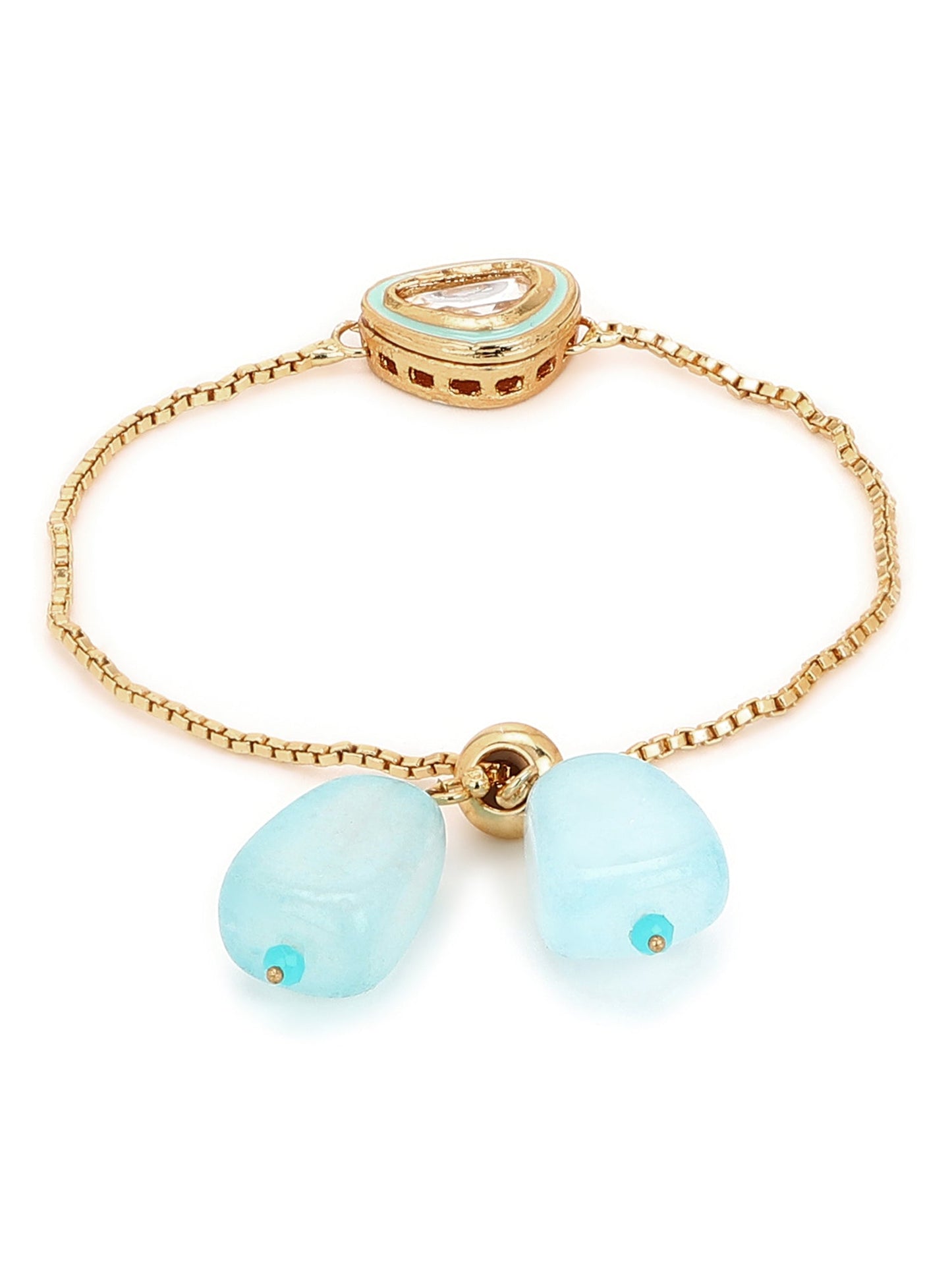 Women's Blue Gold-Toned Brass Handcrafted Gold-Polished Charm Bracelet - Ruby Raang - Swadesiicart