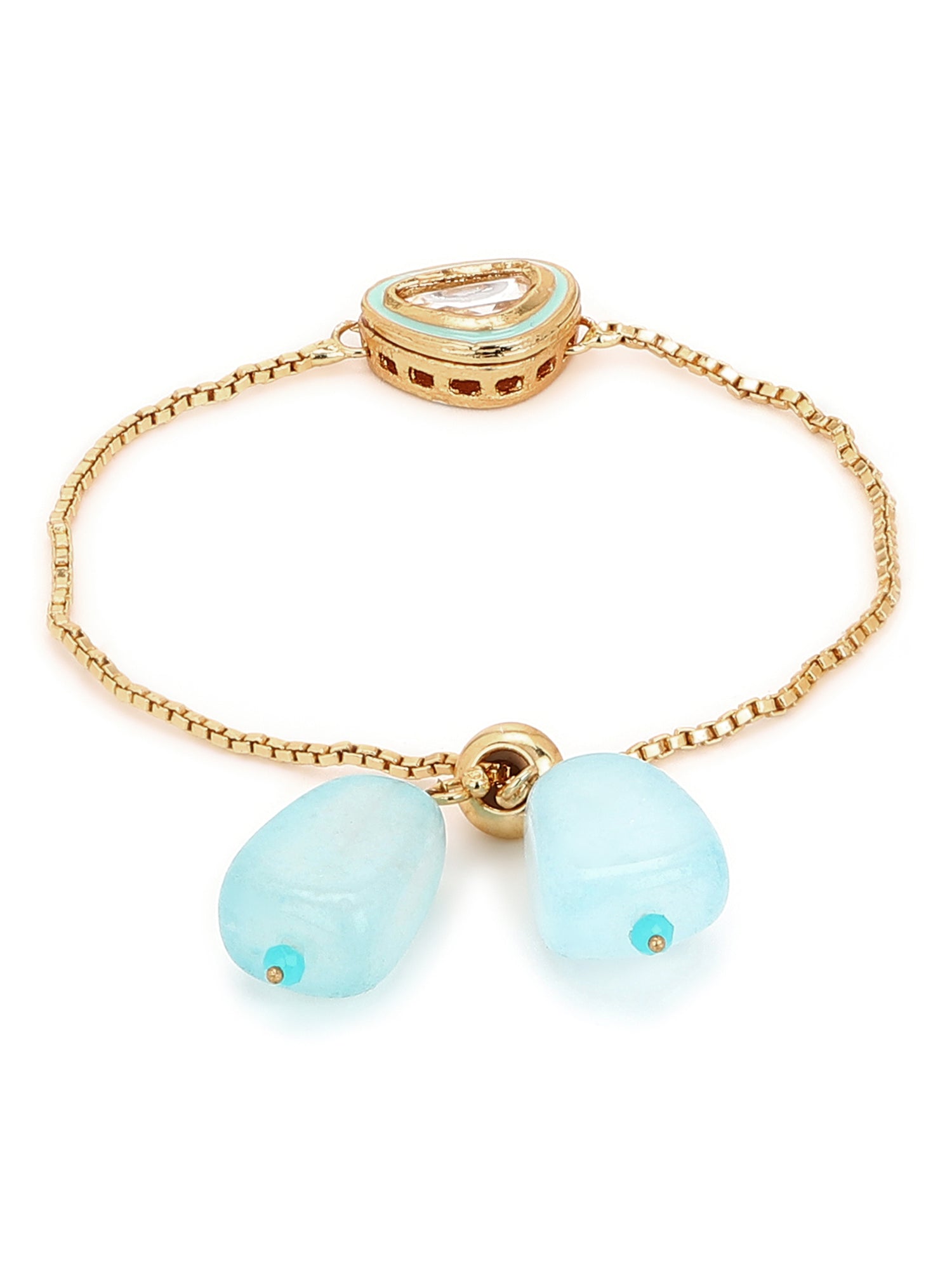 Women's Blue Gold-Toned Brass Handcrafted Gold-Polished Charm Bracelet - Ruby Raang - Swadesiicart