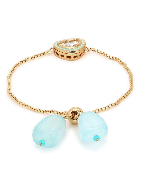 Women's Blue Gold-Toned Brass Handcrafted Gold-Polished Charm Bracelet - Ruby Raang - Swadesiicart