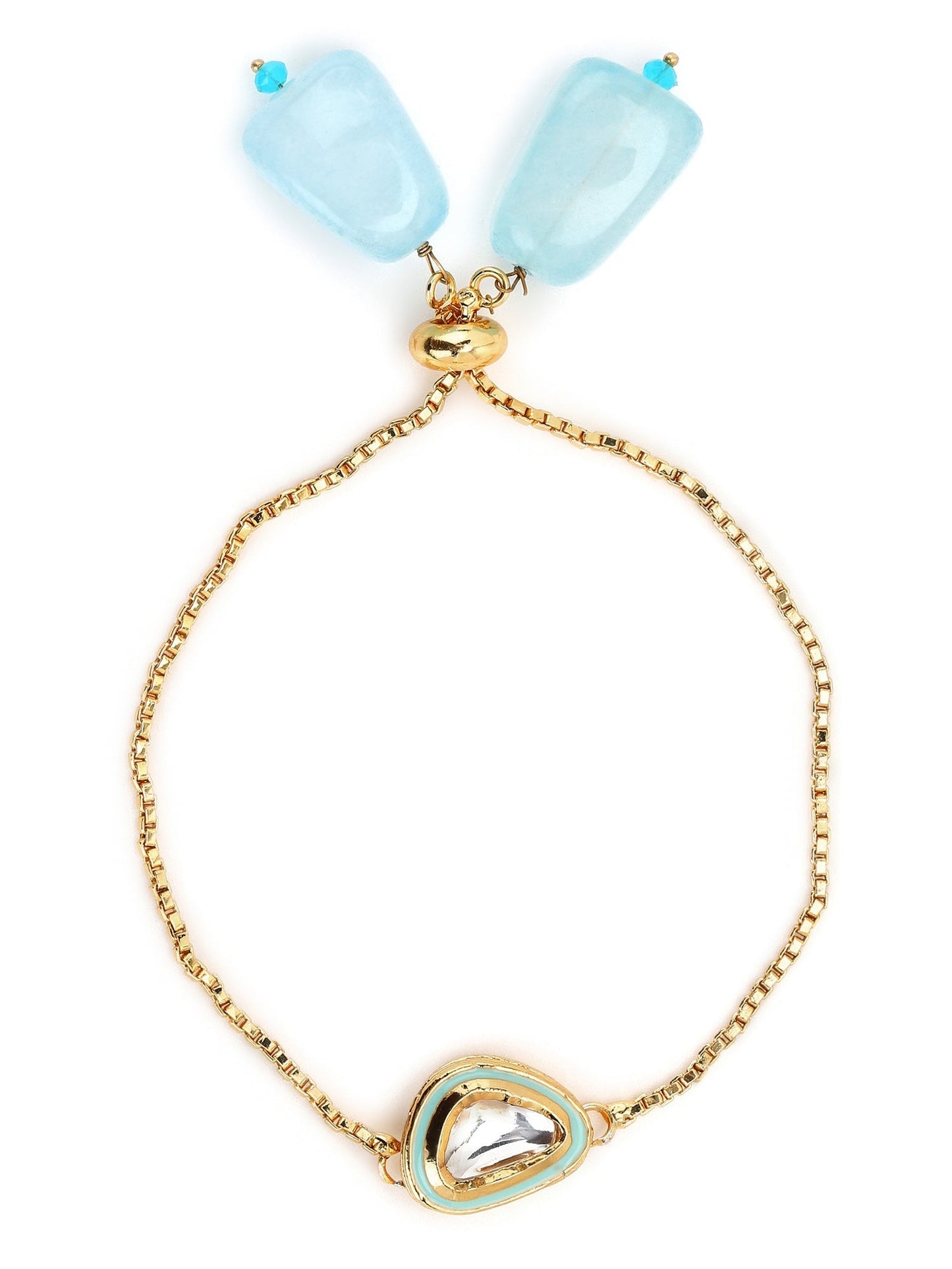 Women's Blue Gold-Toned Brass Handcrafted Gold-Polished Charm Bracelet - Ruby Raang - Swadesiicart