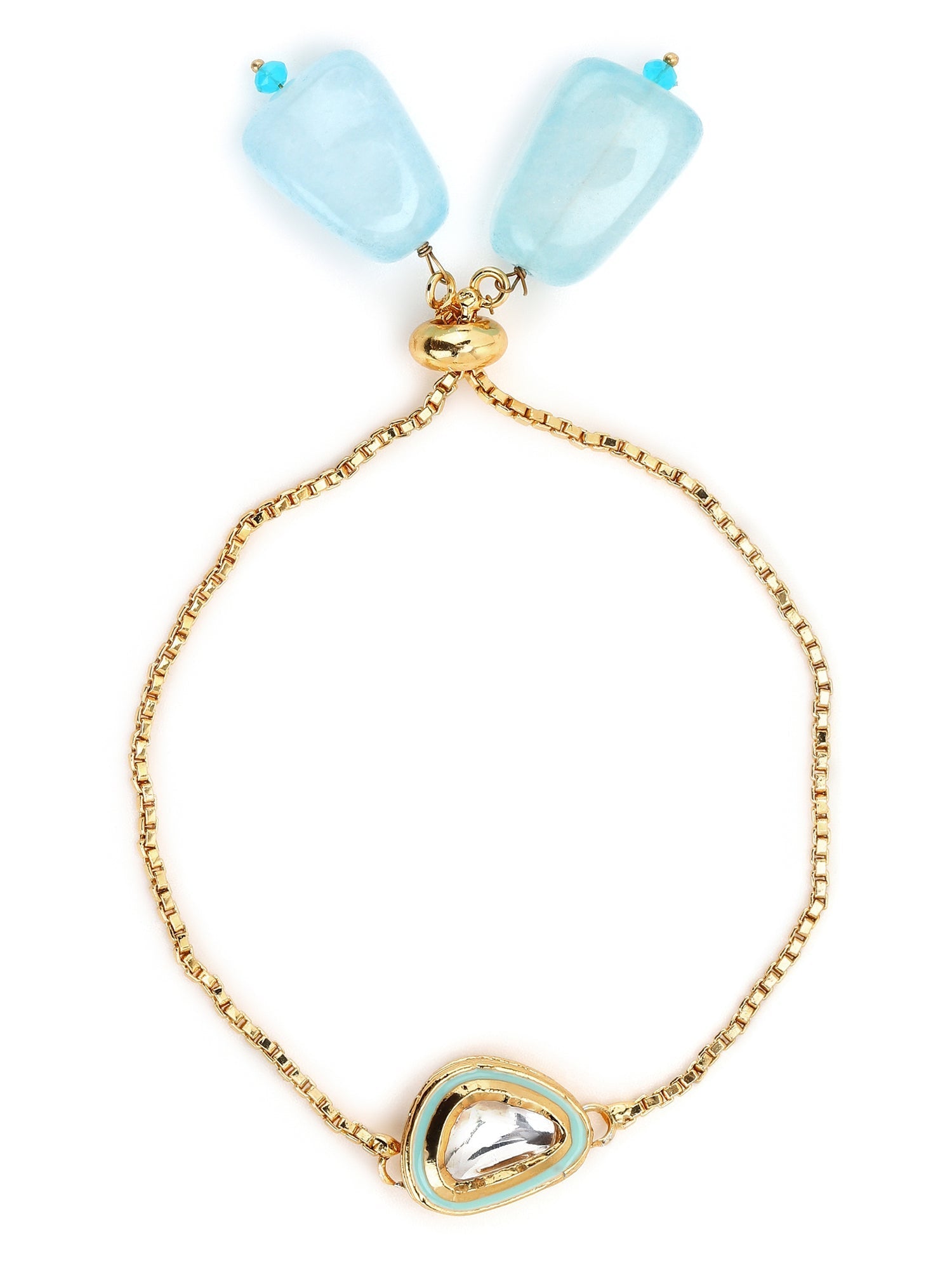 Women's Blue Gold-Toned Brass Handcrafted Gold-Polished Charm Bracelet - Ruby Raang - Swadesiicart