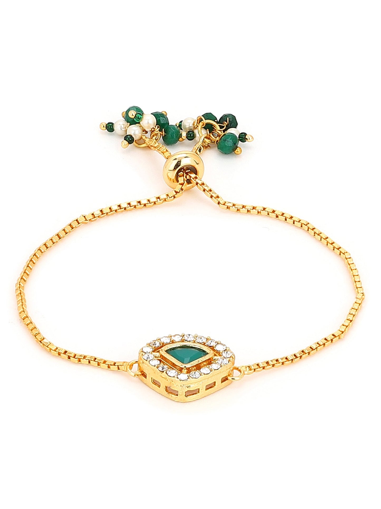 Women's Gold-Polished Green Brass Charm Bracelet - Ruby Raang - Swadesiicart