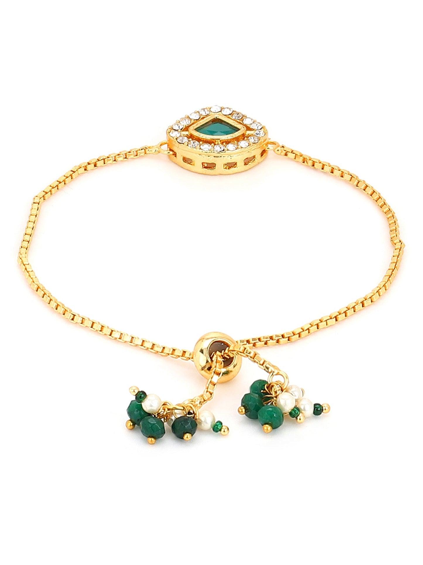 Women's Gold-Polished Green Brass Charm Bracelet - Ruby Raang - Swadesiicart