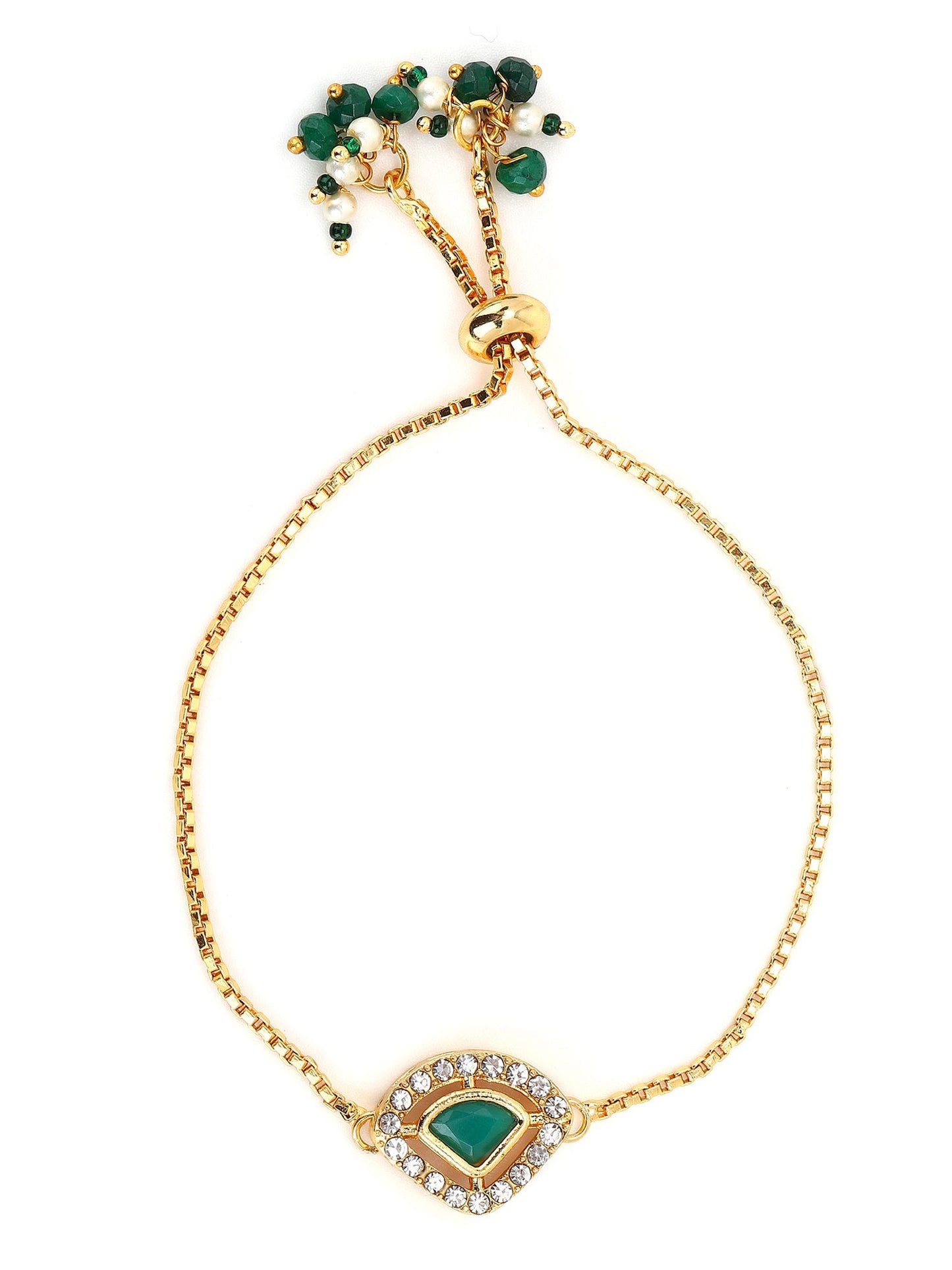 Women's Gold-Polished Green Brass Charm Bracelet - Ruby Raang - Swadesiicart