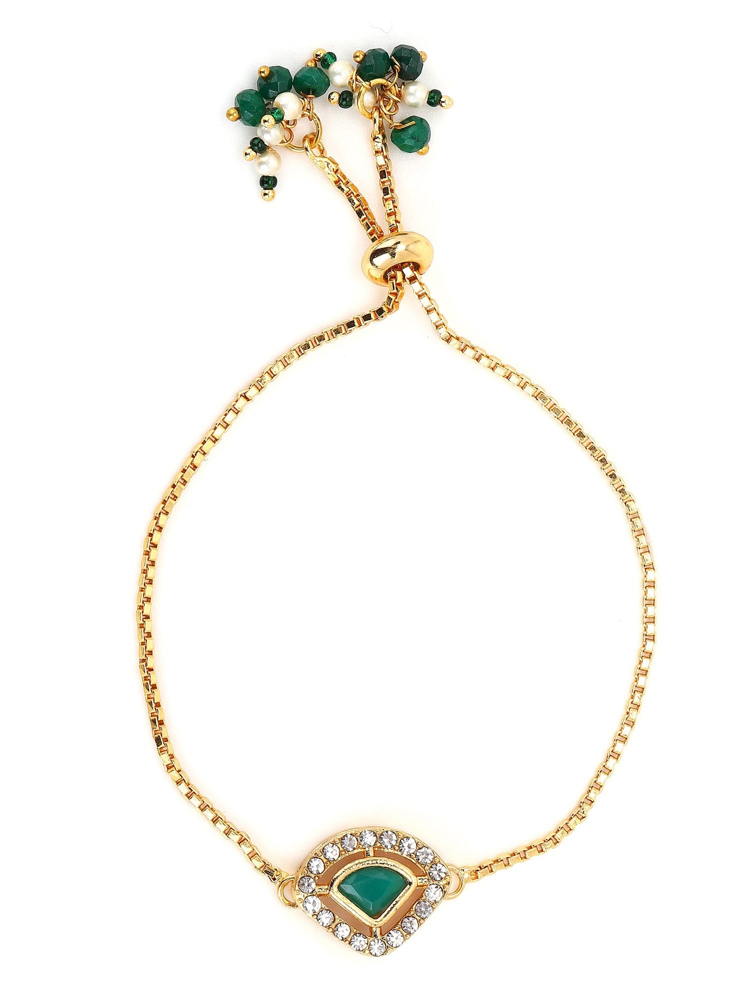 Women's Gold-Polished Green Brass Charm Bracelet - Ruby Raang - Swadesiicart