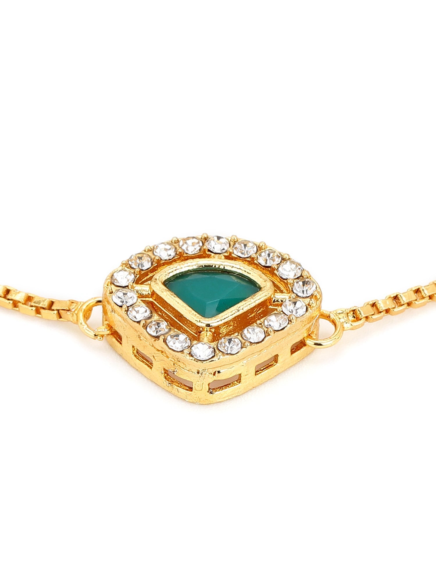 Women's Gold-Polished Green Brass Charm Bracelet - Ruby Raang - Swadesiicart