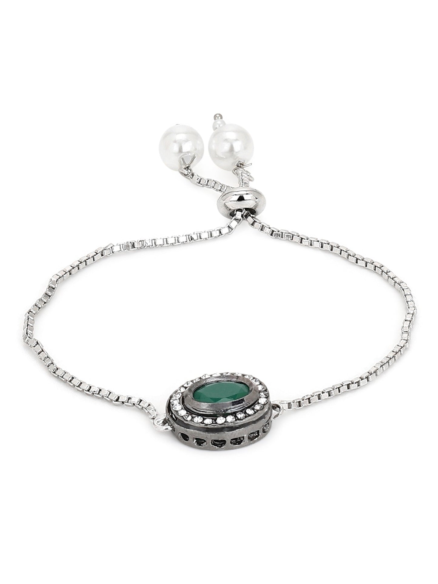 Women's Green Silver-Plated Brass Charm Bracelet - Ruby Raang - Swadesiicart