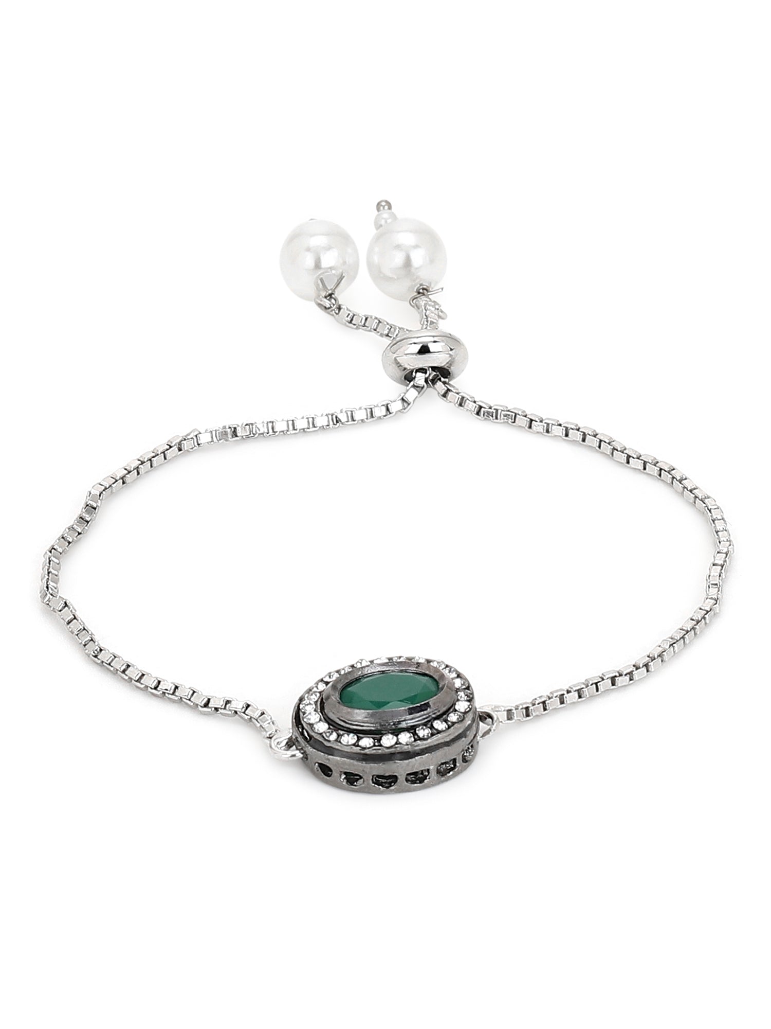 Women's Green Silver-Plated Brass Charm Bracelet - Ruby Raang - Swadesiicart