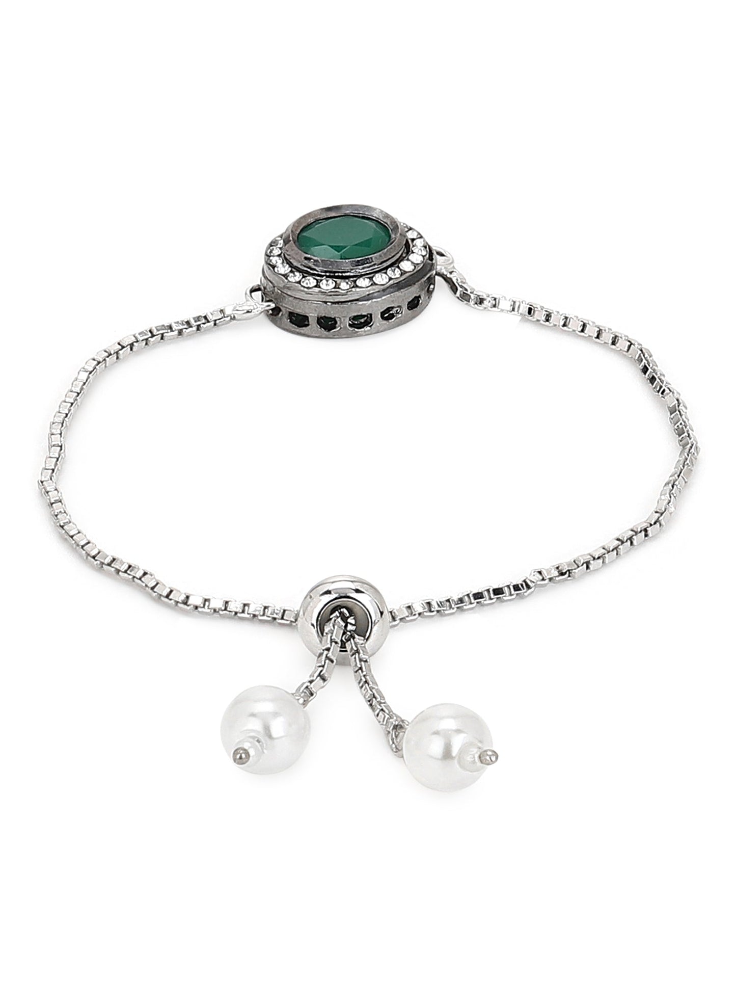 Women's Green Silver-Plated Brass Charm Bracelet - Ruby Raang - Swadesiicart