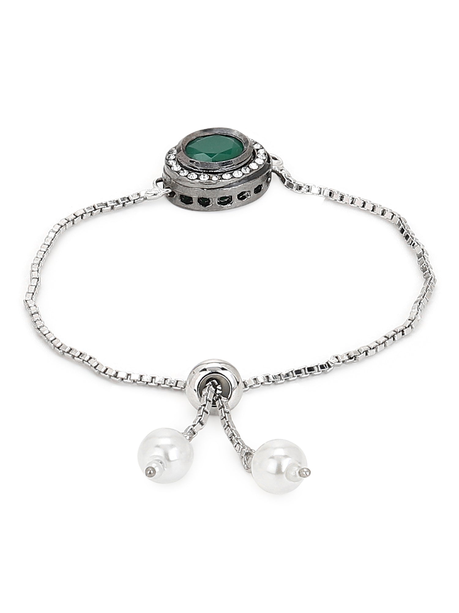 Women's Green Silver-Plated Brass Charm Bracelet - Ruby Raang - Swadesiicart