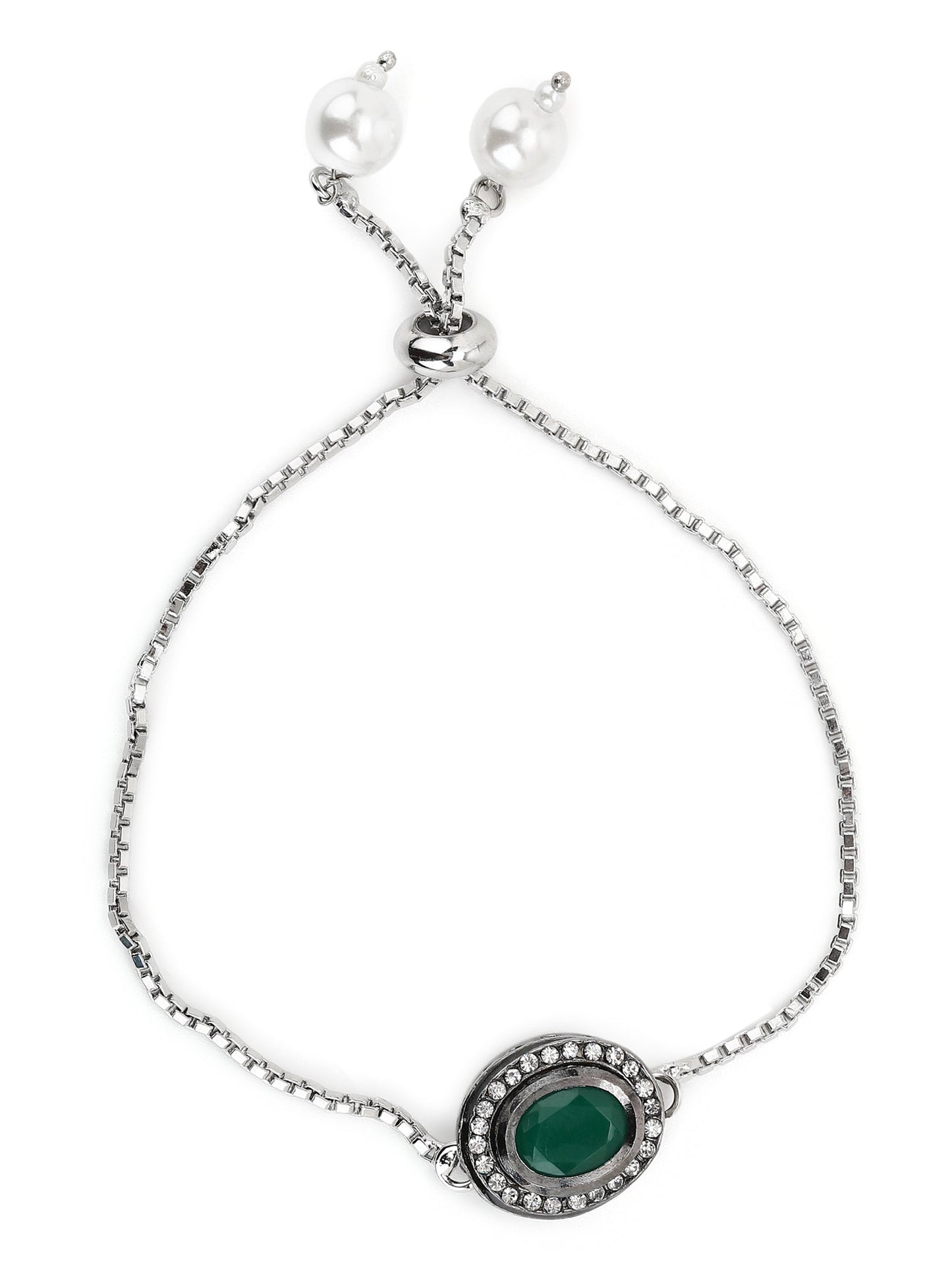 Women's Green Silver-Plated Brass Charm Bracelet - Ruby Raang - Swadesiicart