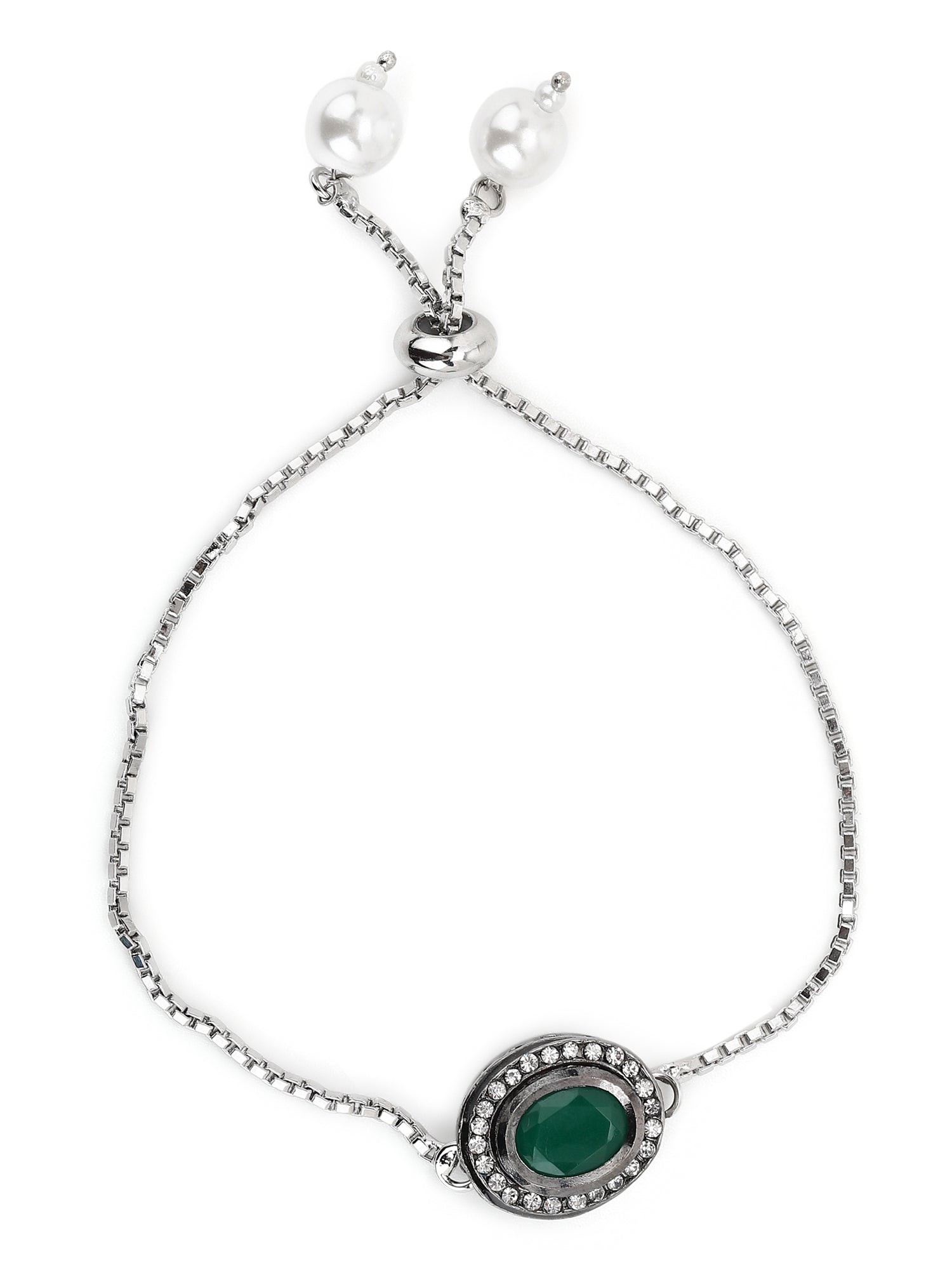 Women's Green Silver-Plated Brass Charm Bracelet - Ruby Raang - Swadesiicart