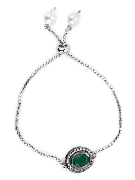 Women's Green Silver-Plated Brass Charm Bracelet - Ruby Raang - Swadesiicart