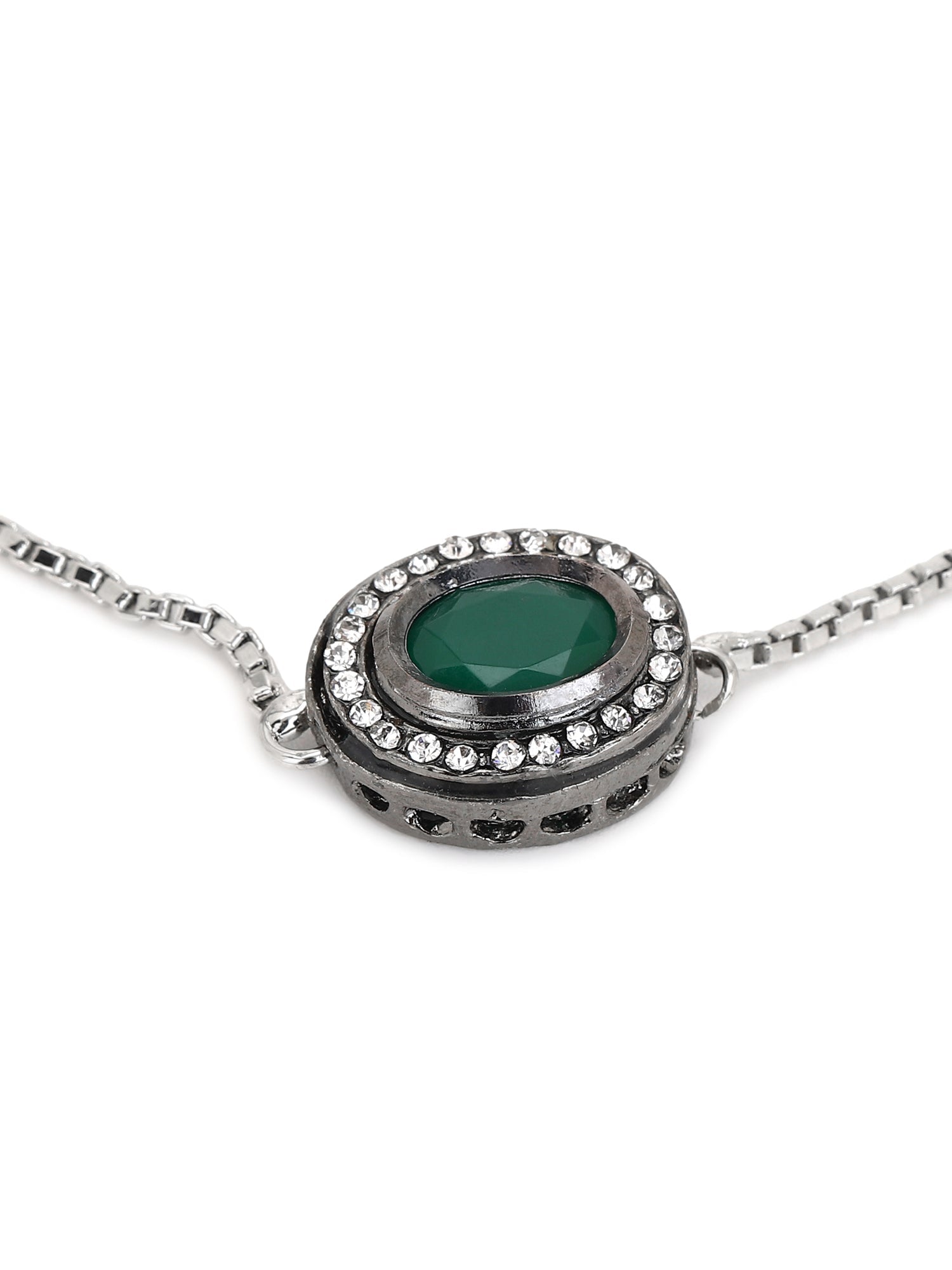 Women's Green Silver-Plated Brass Charm Bracelet - Ruby Raang - Swadesiicart