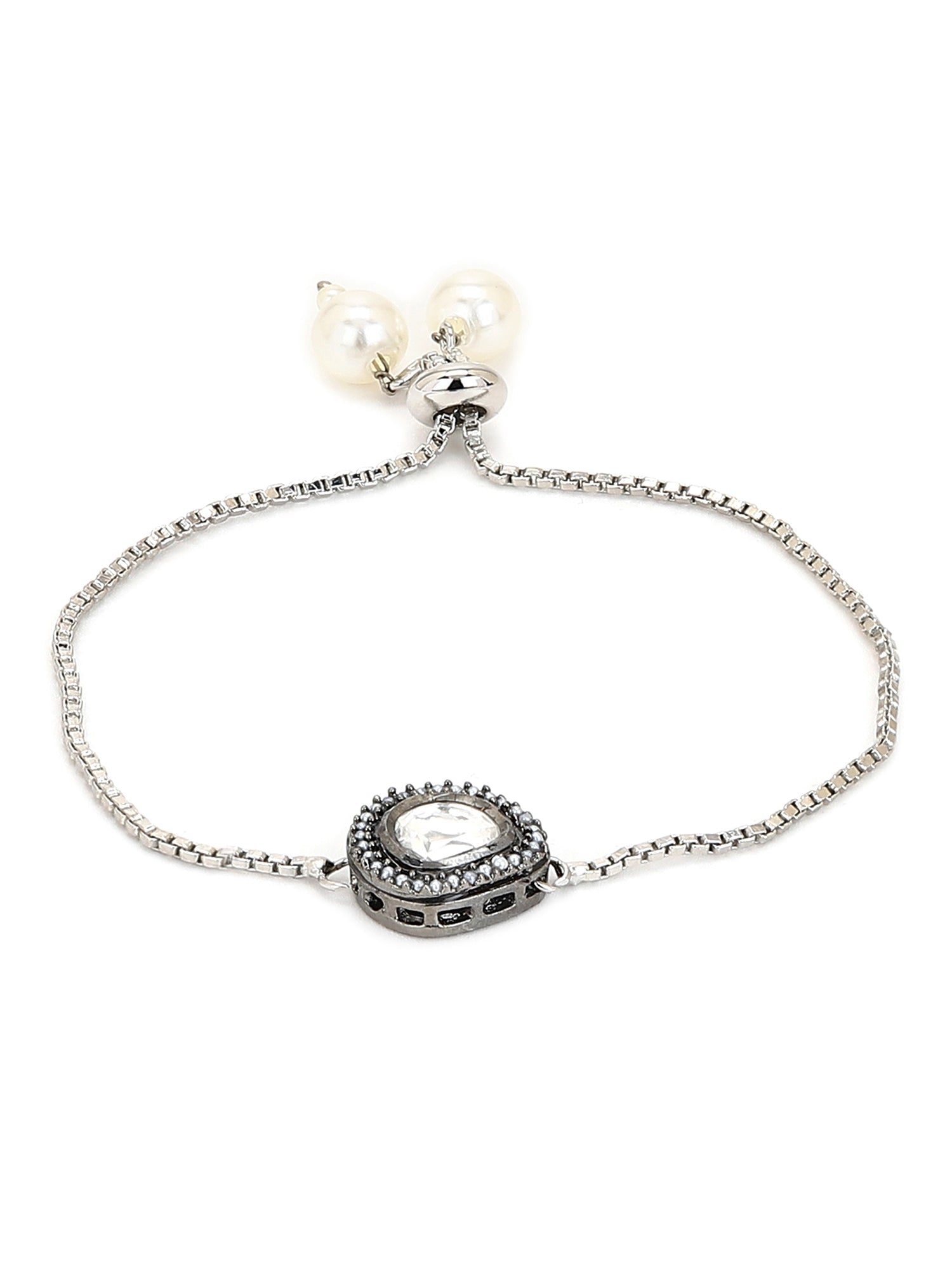 Women's Silver-Toned Brass Handcrafted Silver-Plated Charm Bracelet - Ruby Raang - Swadesiicart
