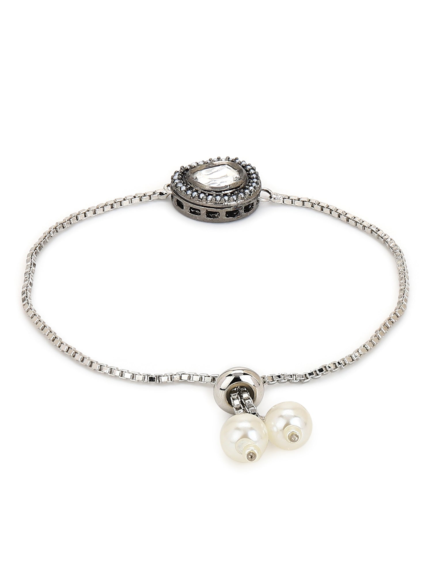 Women's Silver-Toned Brass Handcrafted Silver-Plated Charm Bracelet - Ruby Raang - Swadesiicart