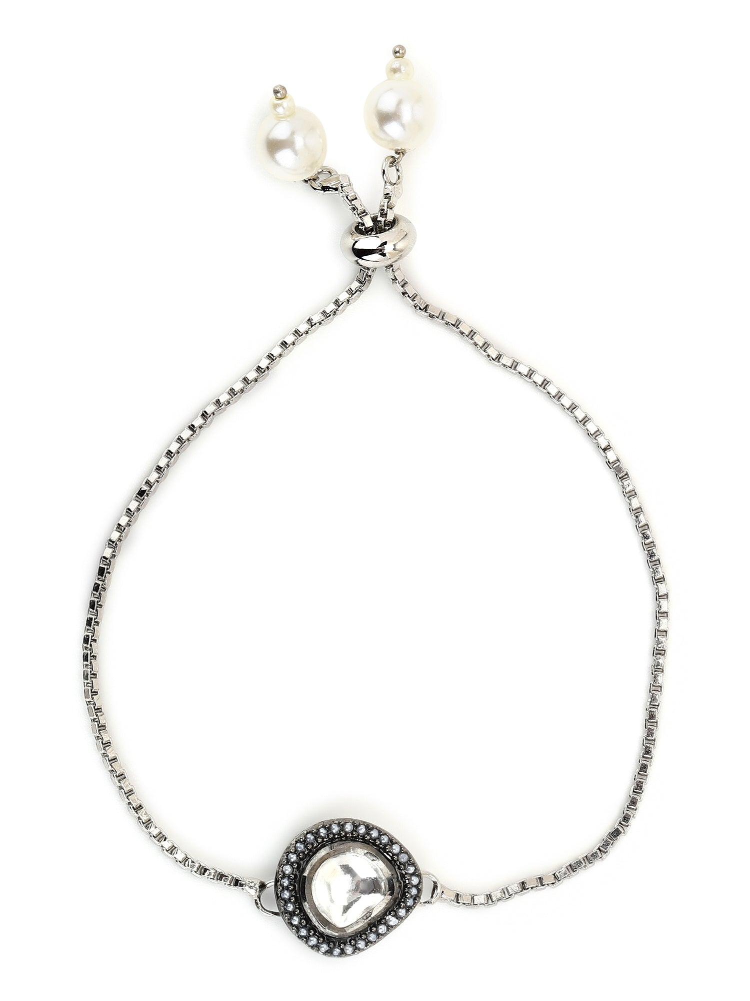 Women's Silver-Toned Brass Handcrafted Silver-Plated Charm Bracelet - Ruby Raang - Swadesiicart