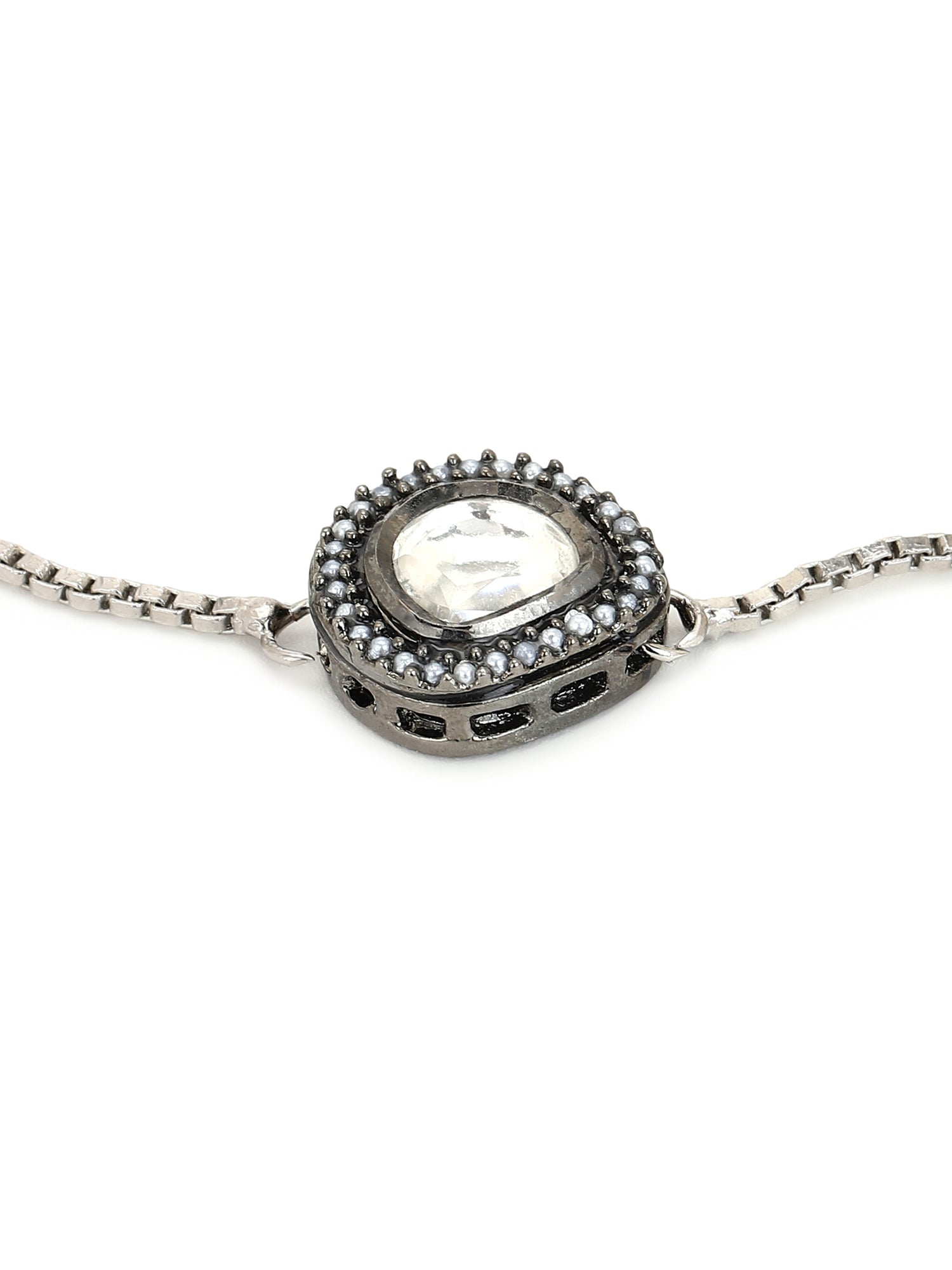 Women's Silver-Toned Brass Handcrafted Silver-Plated Charm Bracelet - Ruby Raang - Swadesiicart