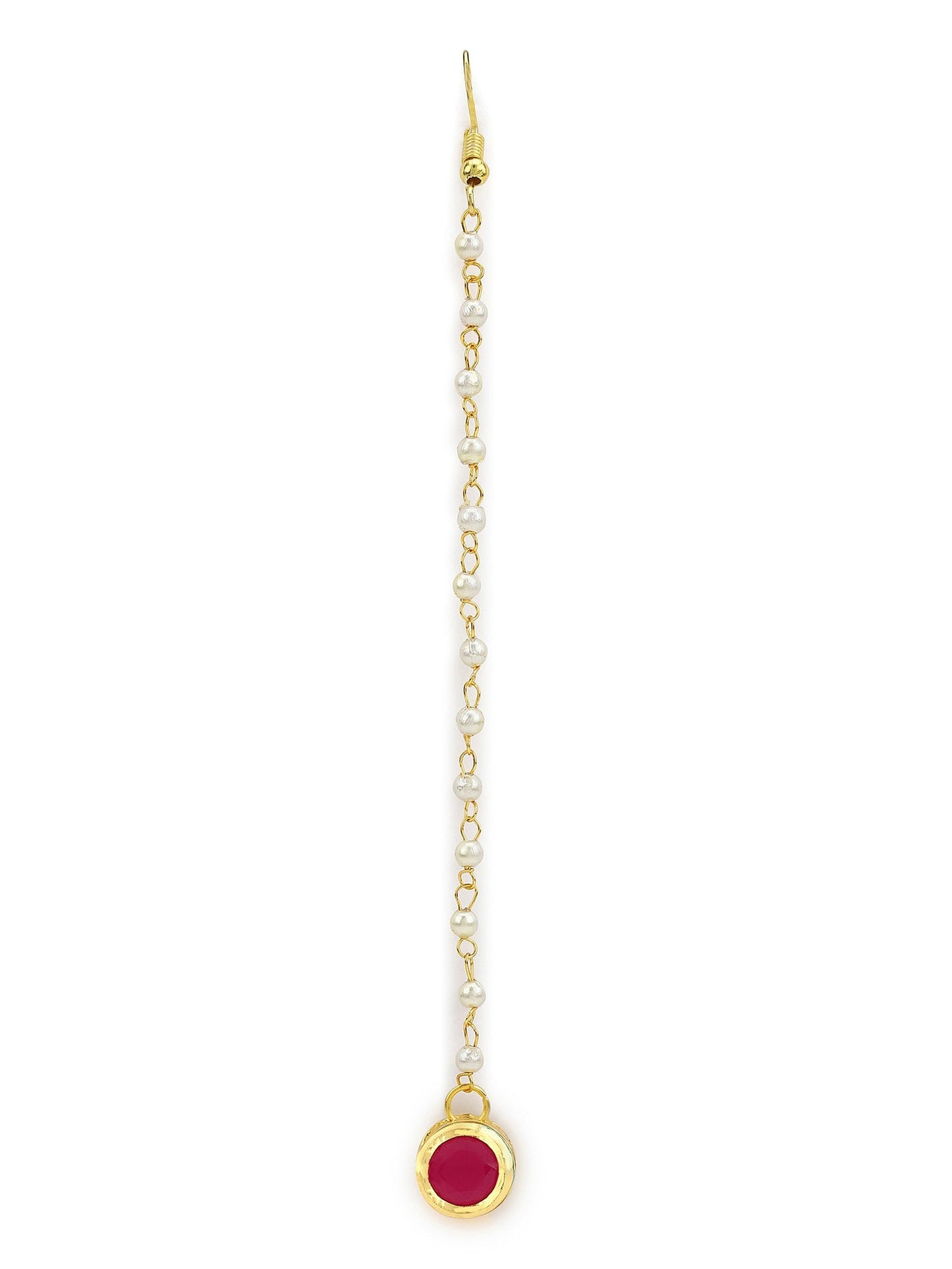 Gold-Polished Maroon Kundan Studded Maang Tikka - Ruby Raang | Swadesiicart