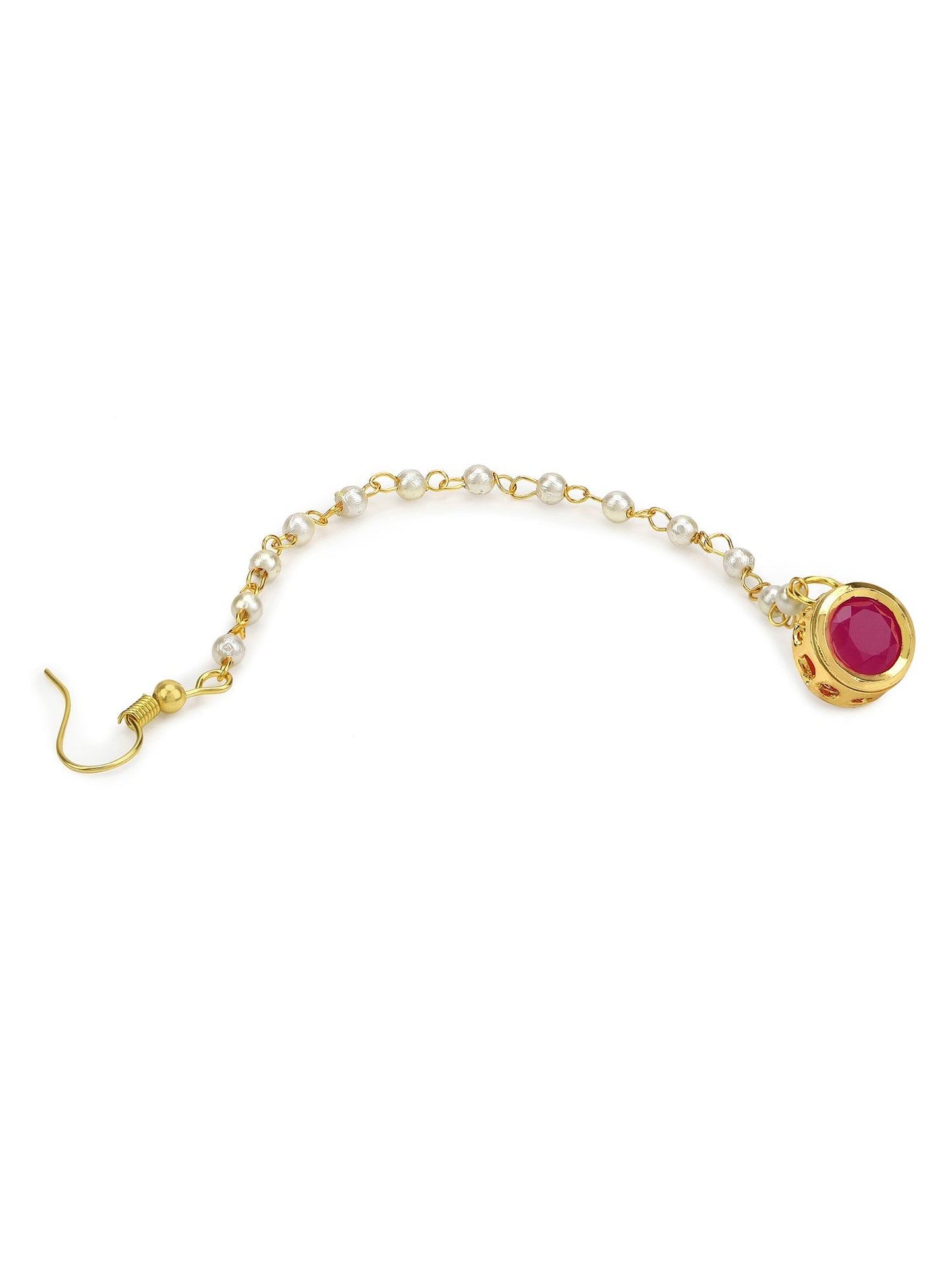 Gold-Polished Maroon Kundan Studded Maang Tikka - Ruby Raang | Swadesiicart