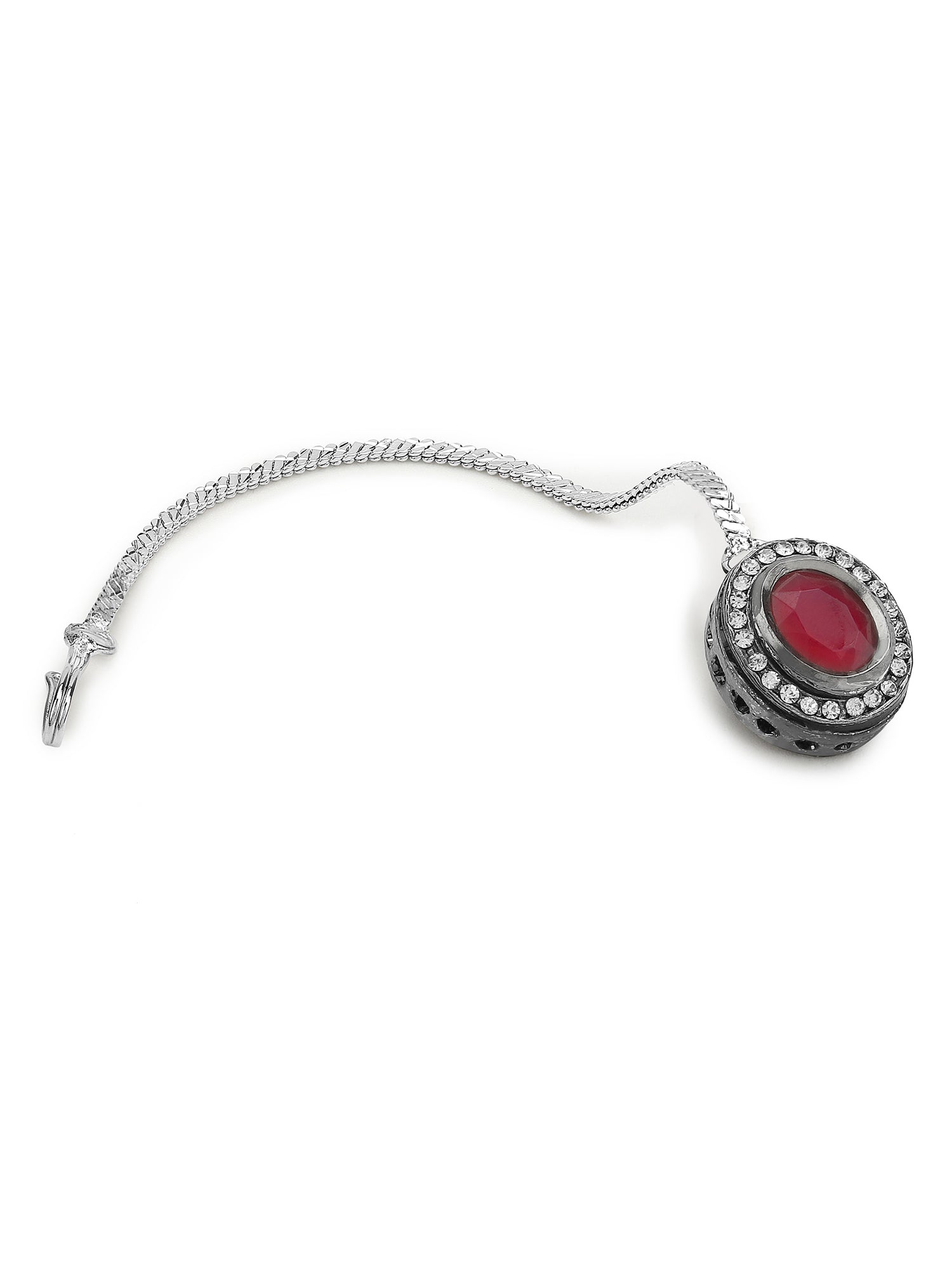 Gold-Polished Maroon White Kundan Stone -Studded Maang Tikka - Ruby Raang | Swadesiicart