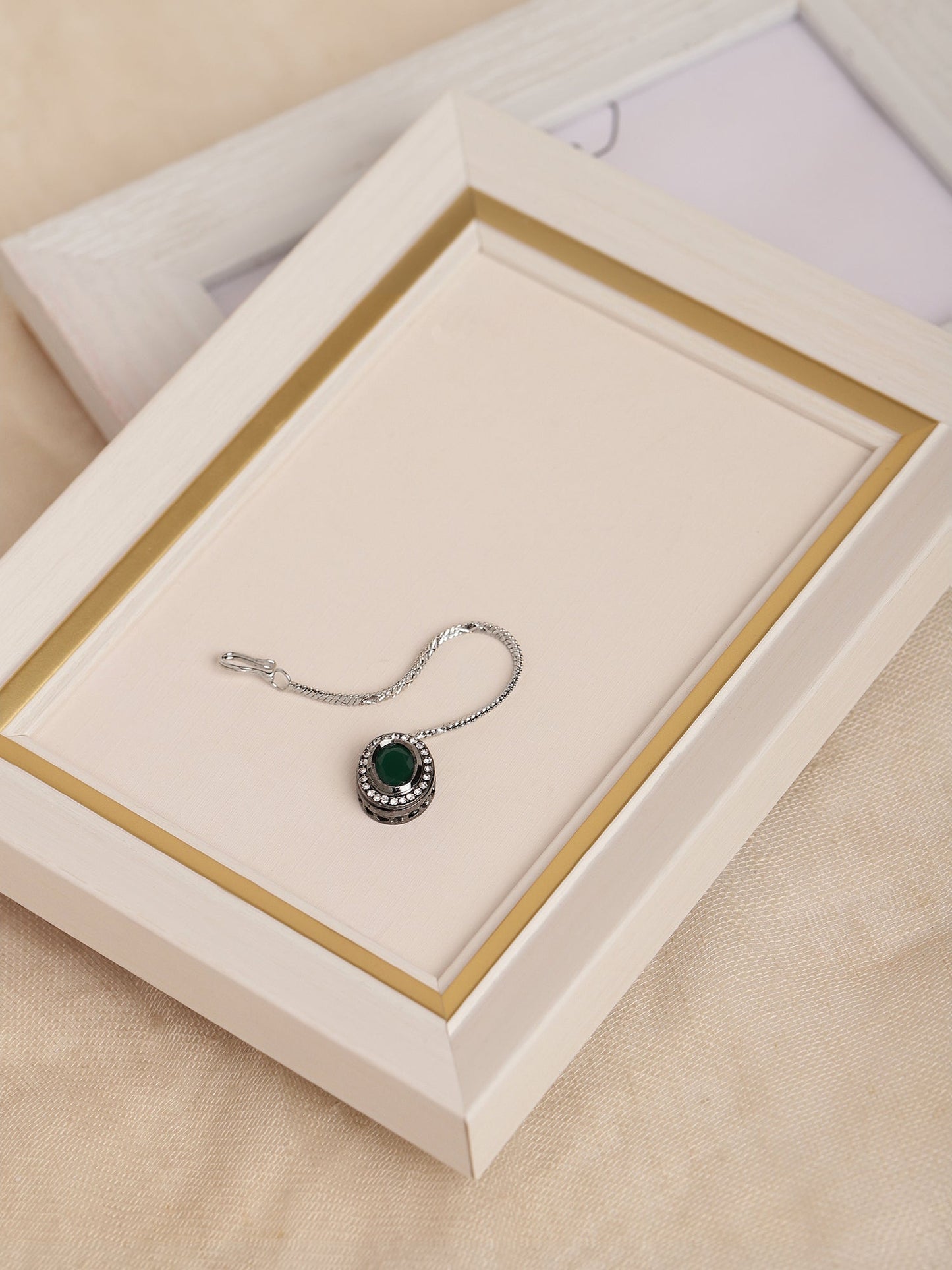 Silver-Plated Green Kundan Stone-Studded Maang Tikka - Ruby Raang | Swadesiicart