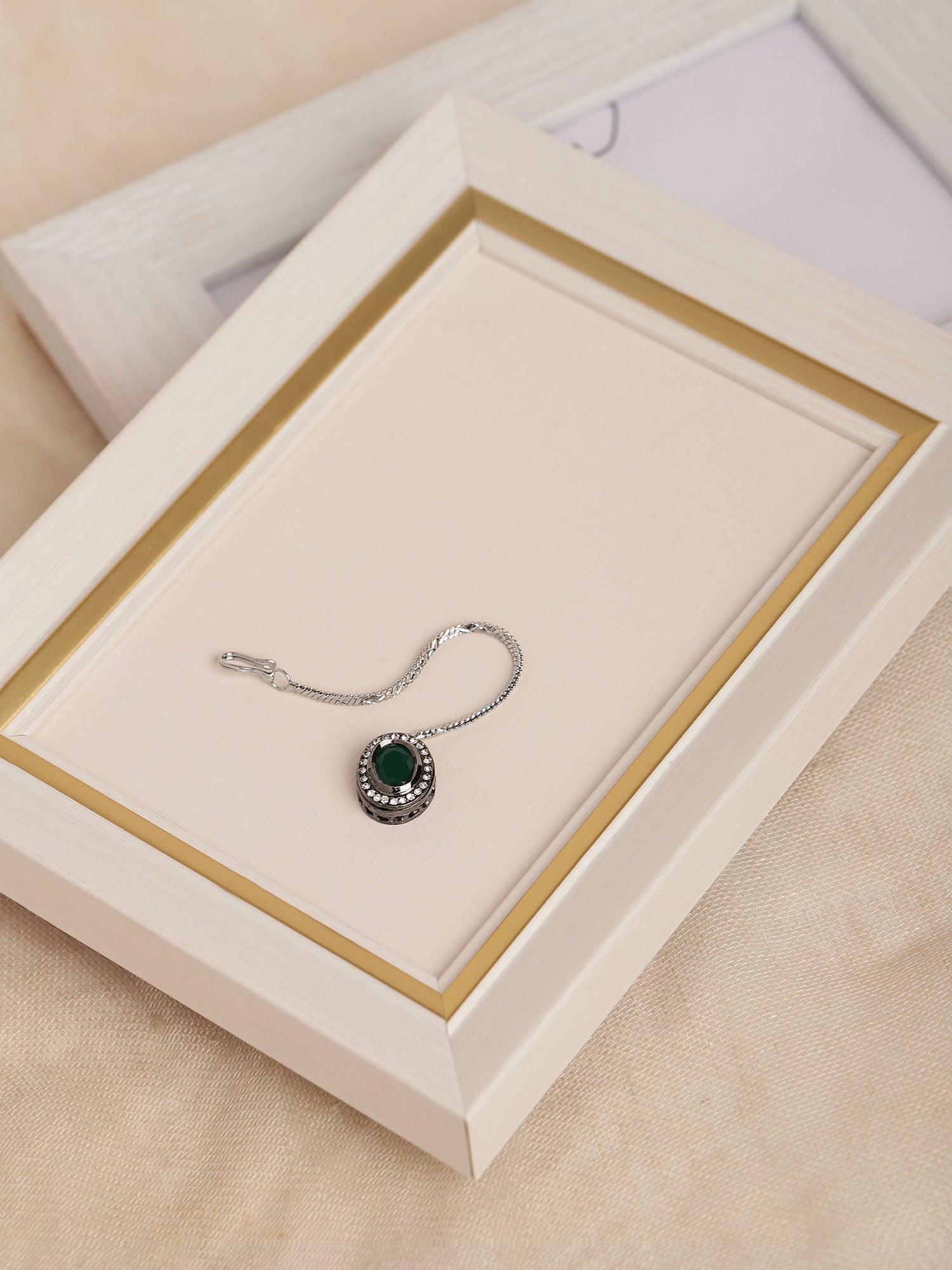 Silver-Plated Green Kundan Stone-Studded Maang Tikka - Ruby Raang | Swadesiicart