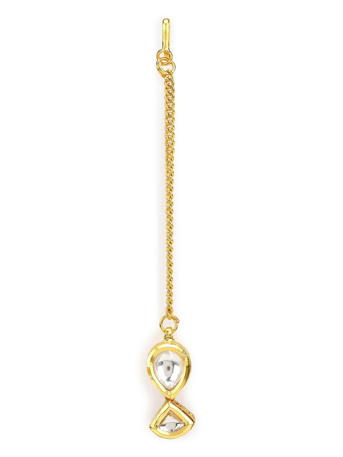 Gold-Polished White Kundan-Studded Maang Tikka - Ruby Raang | Swadesiicart