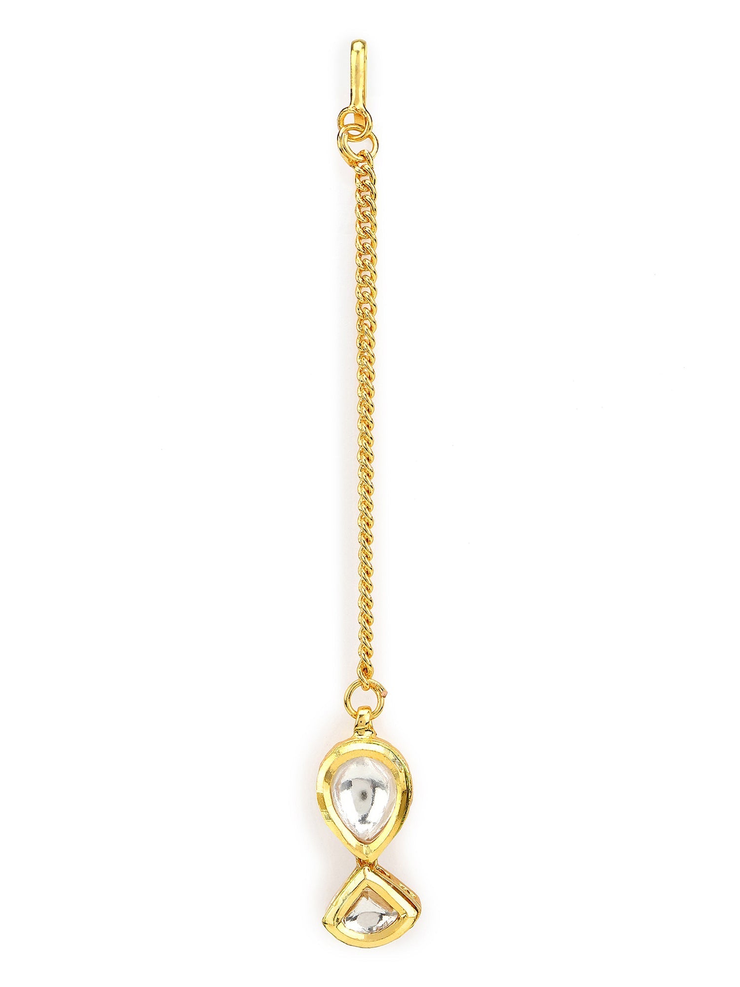 Gold-Polished White Kundan-Studded Maang Tikka - Ruby Raang | Swadesiicart