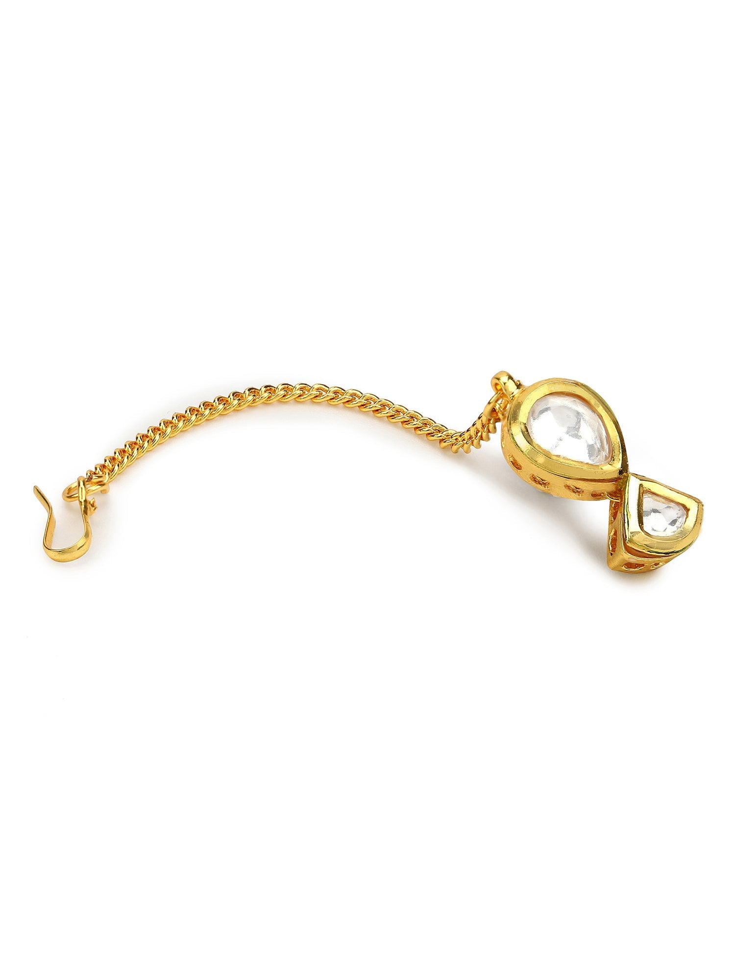 Gold-Polished White Kundan-Studded Maang Tikka - Ruby Raang | Swadesiicart