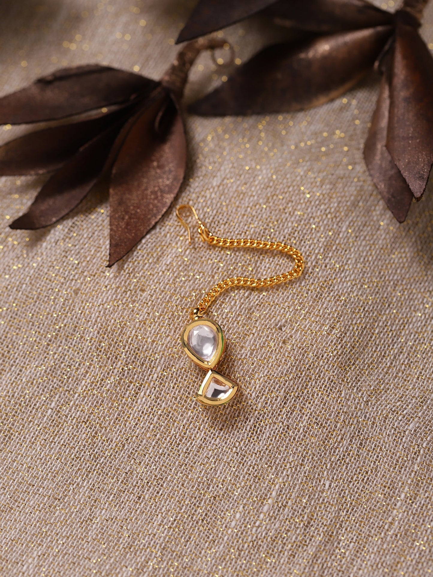 Gold-Polished White Kundan-Studded Maang Tikka - Ruby Raang | Swadesiicart