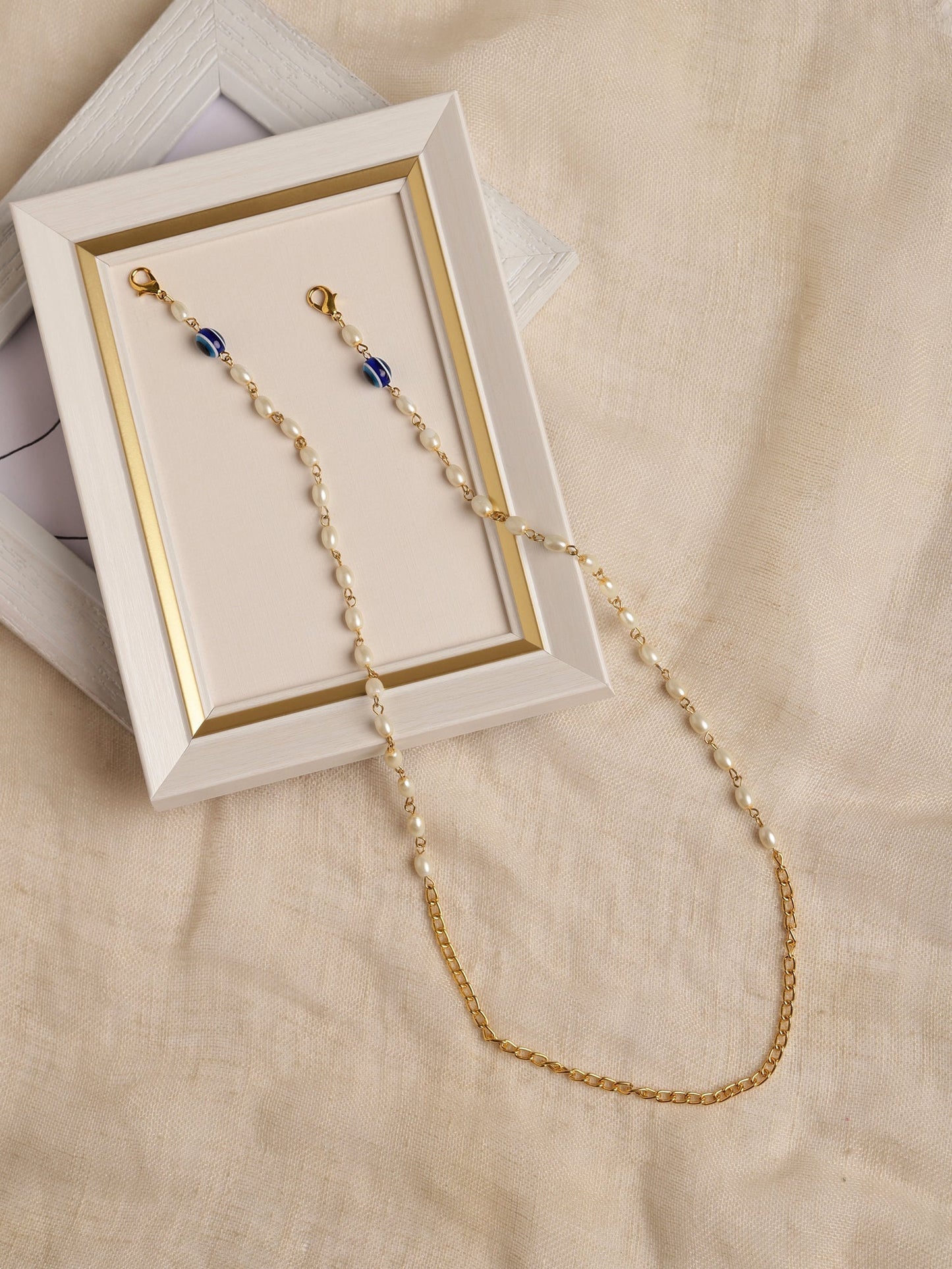 Gold-Toned Embellished Mask Chain - Ruby Raang | Swadesiicart