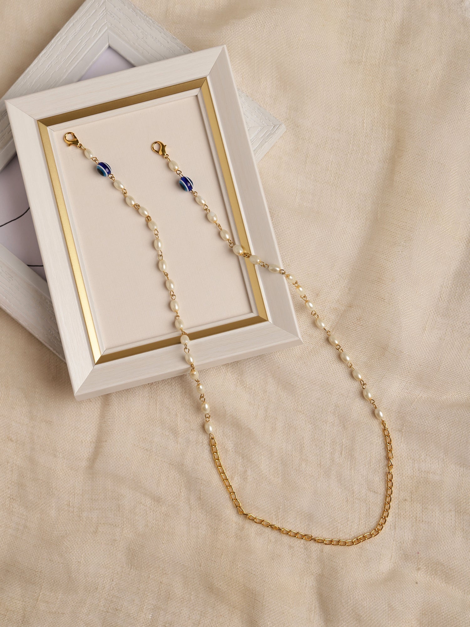 Gold-Toned Embellished Mask Chain - Ruby Raang | Swadesiicart