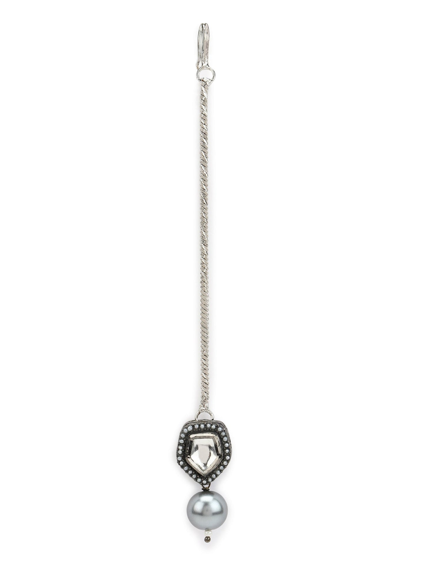 Women's Silver-Plated White Kundan Studded Maangtikka - Ruby Raang | Swadesiicart