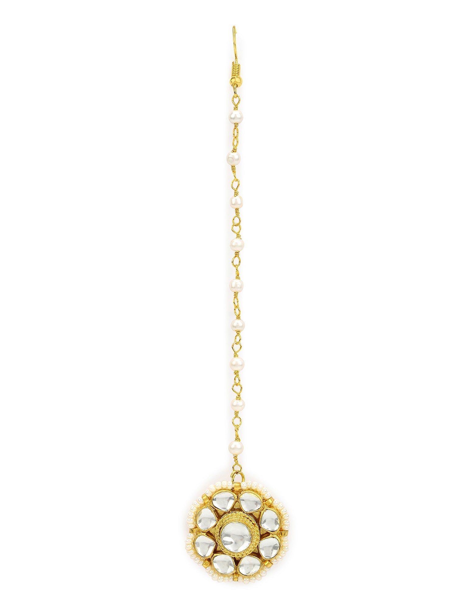 Gold-Polished white Maang Tikka - Ruby Raang | Swadesiicart