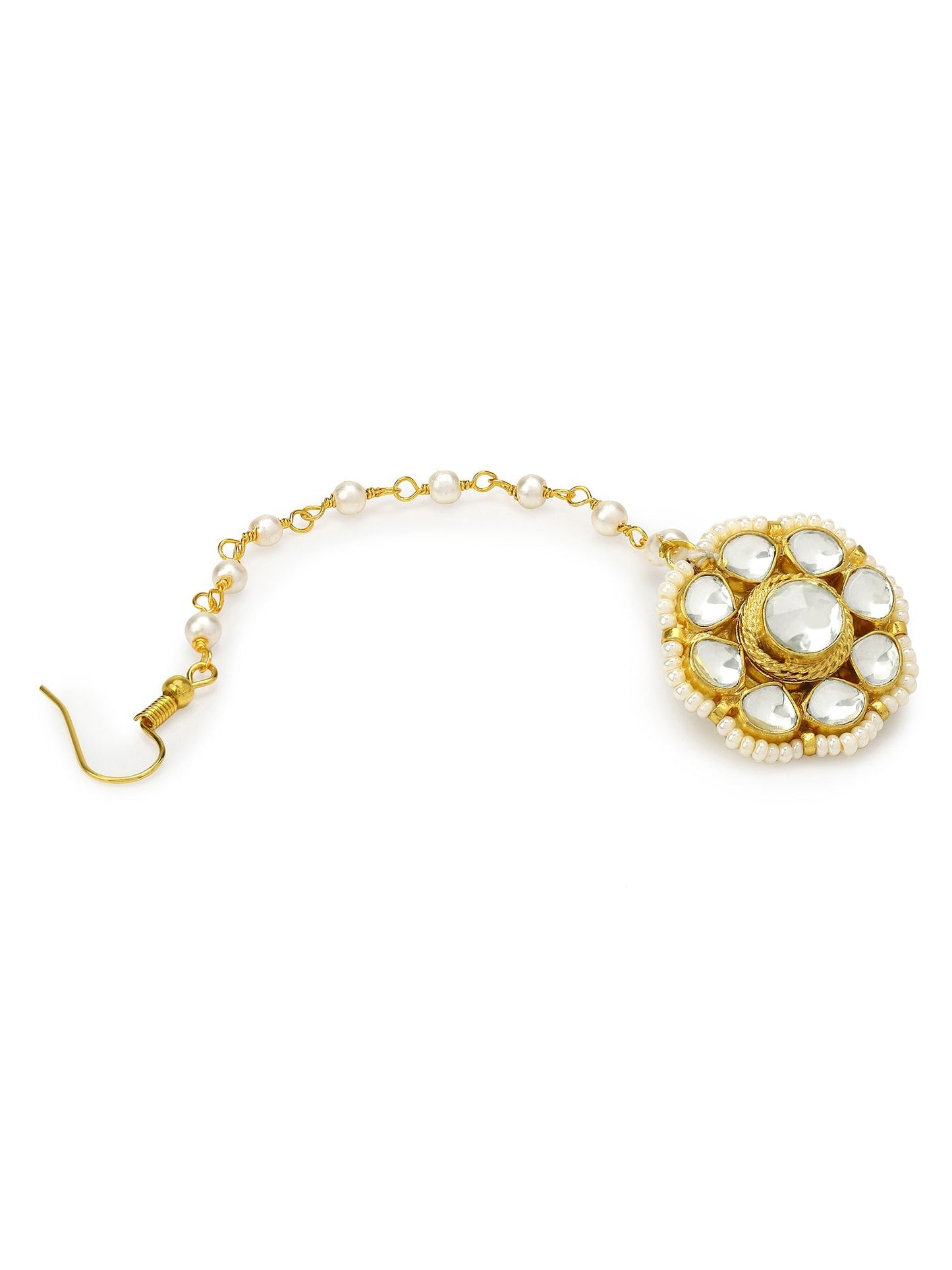 Gold-Polished white Maang Tikka - Ruby Raang | Swadesiicart