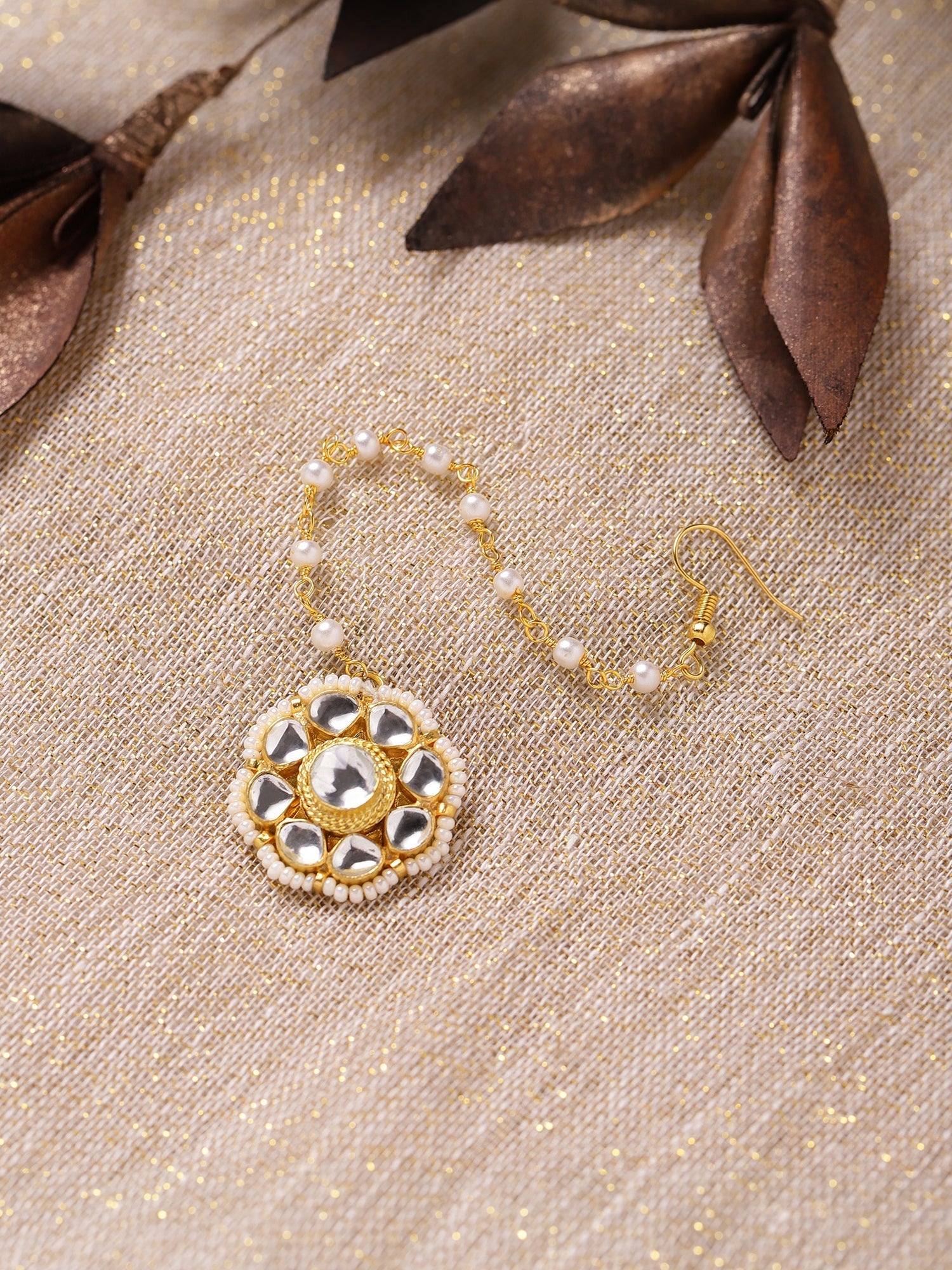 Gold-Polished white Maang Tikka - Ruby Raang | Swadesiicart