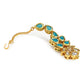 Gold-Polished Turquoise Blue Kundan-Studded Maang Tikka - Ruby Raang | Swadesiicart