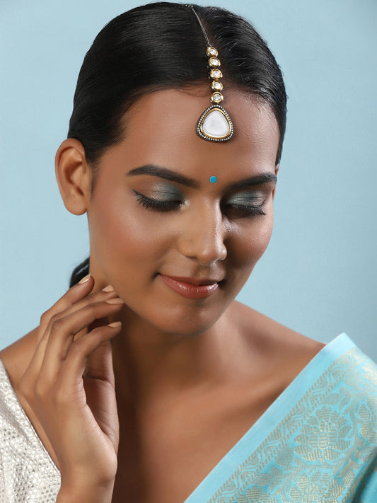 Silver-Plated Kundan Maang Tikka - Ruby Raang | Swadesiicart