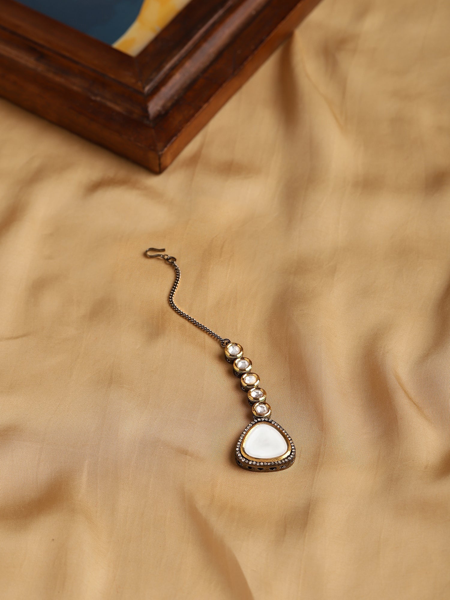 Silver-Plated Kundan Maang Tikka - Ruby Raang | Swadesiicart