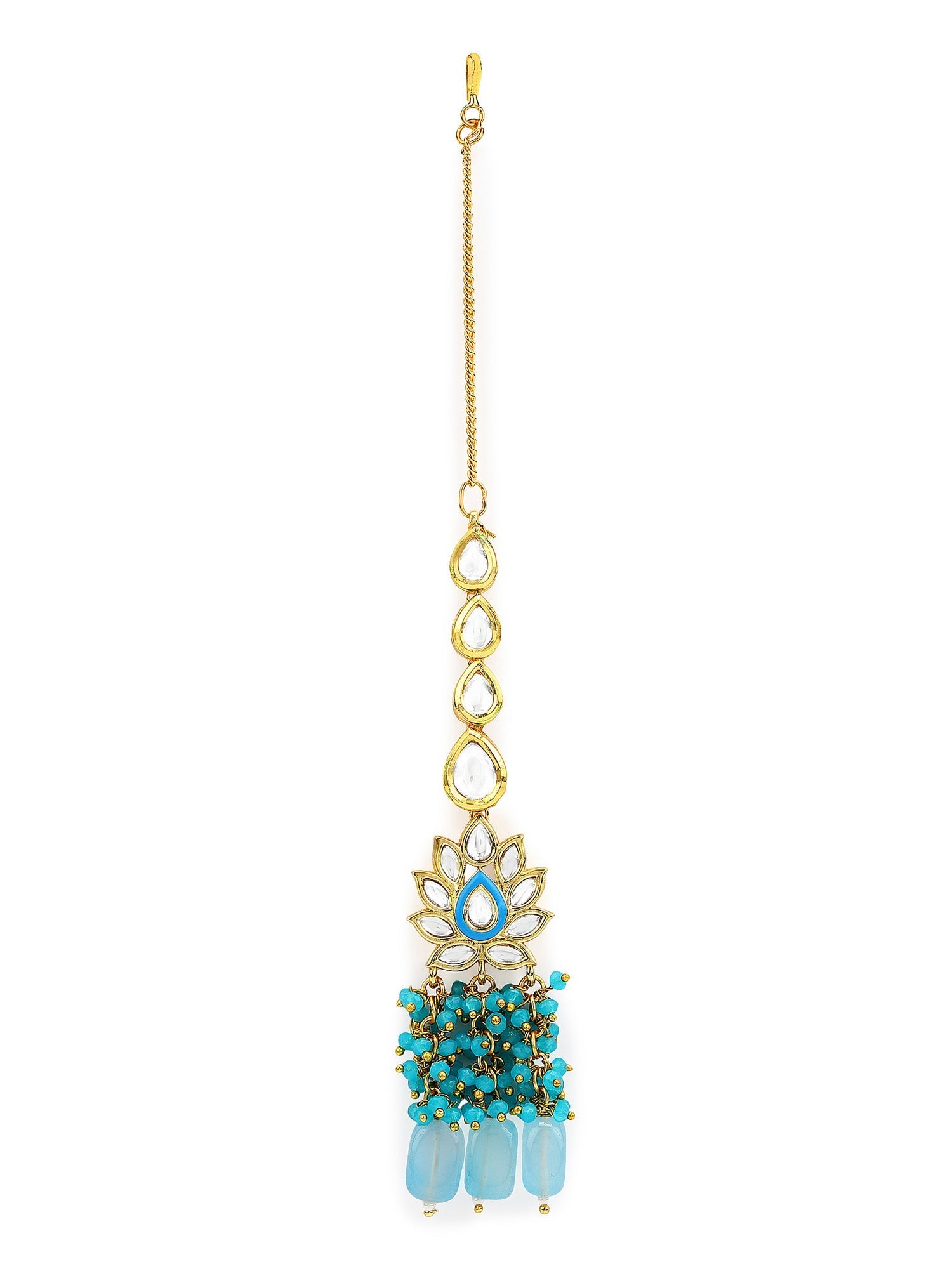 Women's Turquoise Bluegold Kundan Head Jewellery - Ruby Raang | Swadesiicart