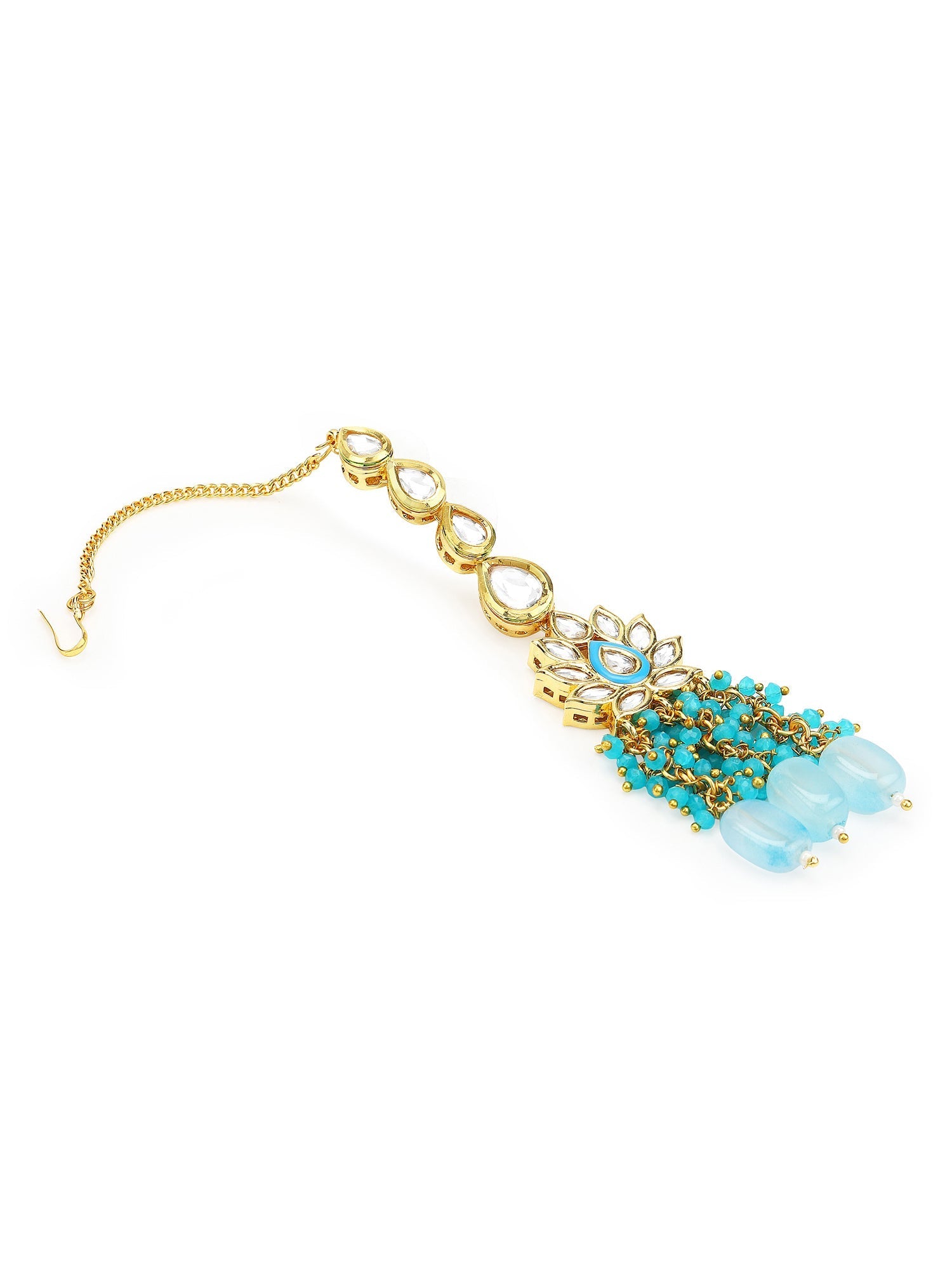 Women's Turquoise Bluegold Kundan Head Jewellery - Ruby Raang | Swadesiicart