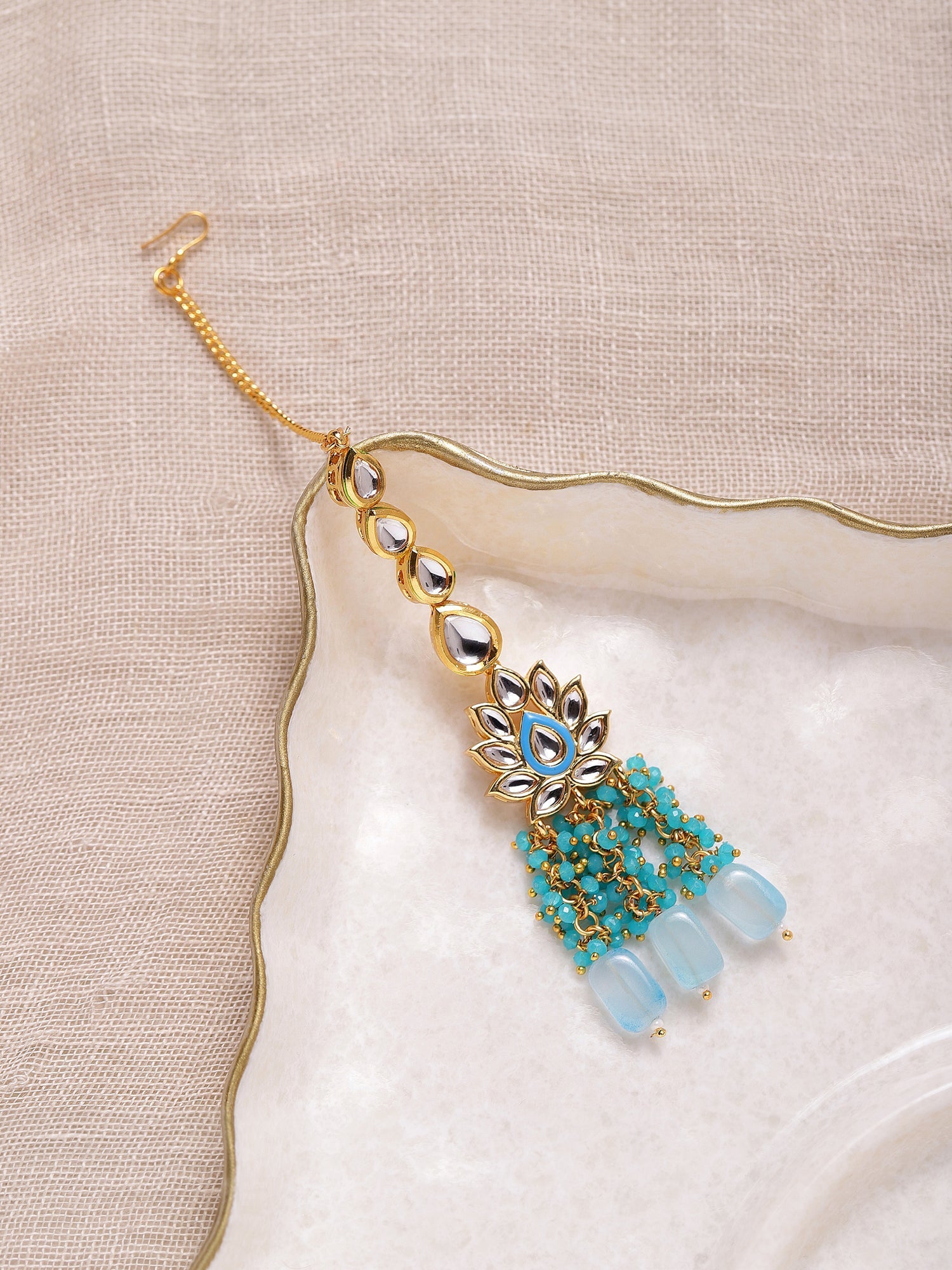 Women's Turquoise Bluegold Kundan Head Jewellery - Ruby Raang | Swadesiicart