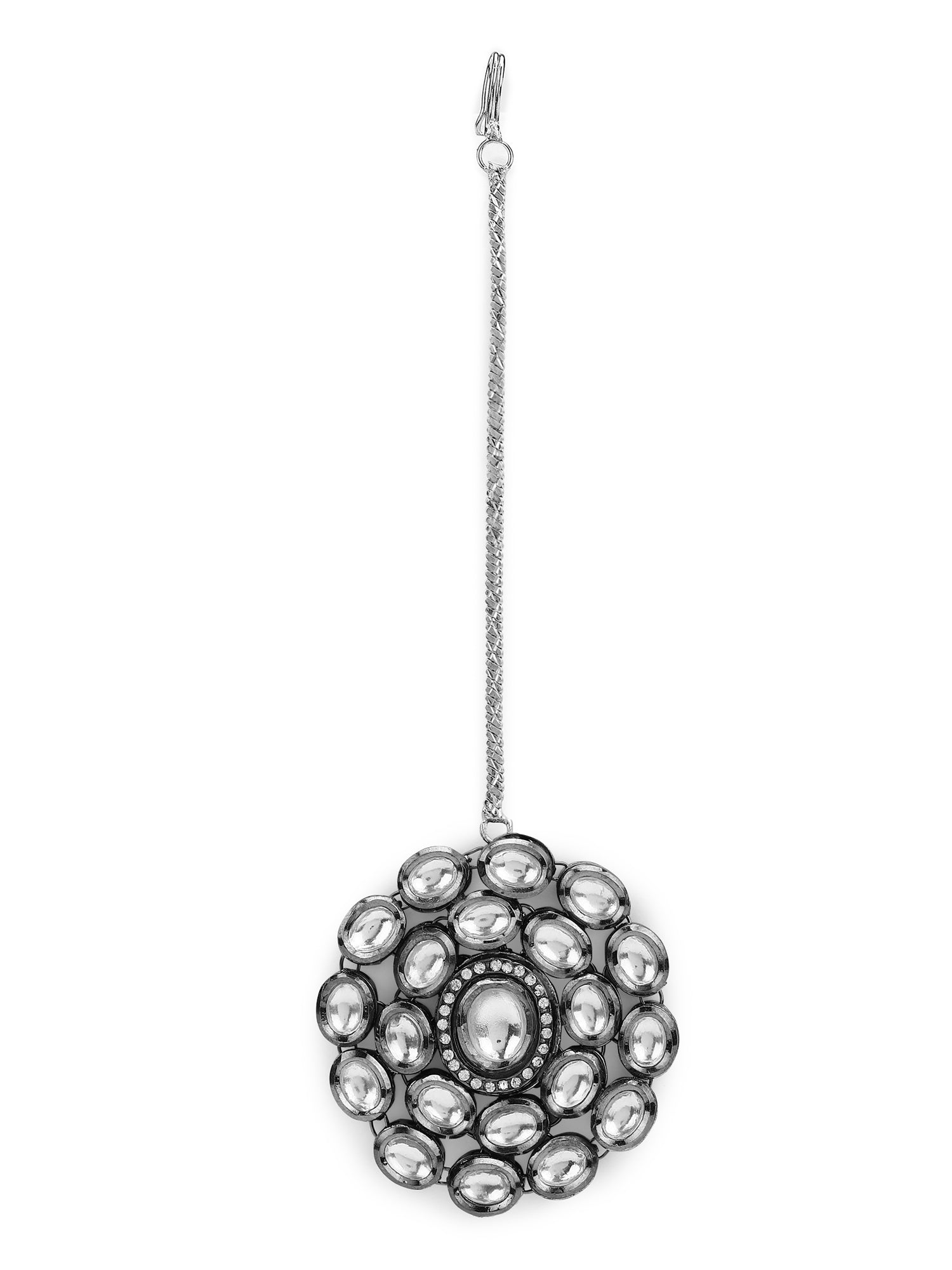 Silver-Plated White Kundan-Studded Maang Tikka - Ruby Raang | Swadesiicart