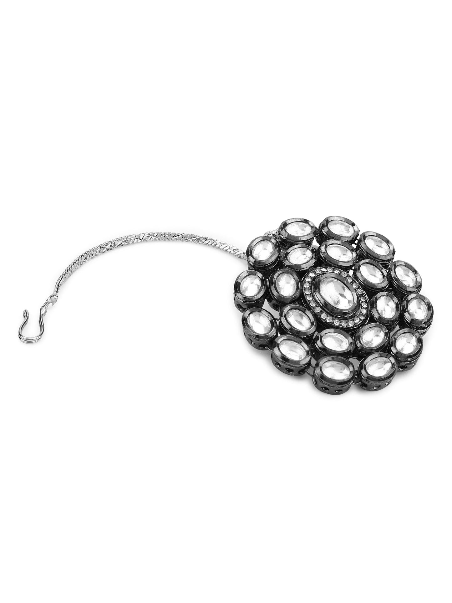 Silver-Plated White Kundan-Studded Maang Tikka - Ruby Raang | Swadesiicart