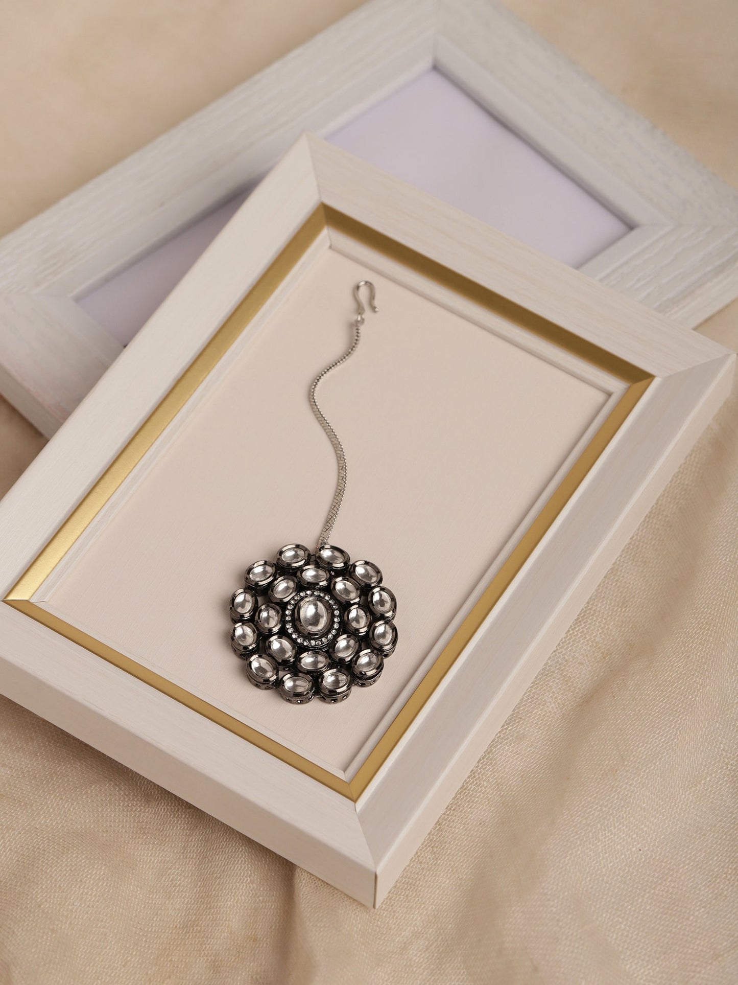 Silver-Plated White Kundan-Studded Maang Tikka - Ruby Raang | Swadesiicart