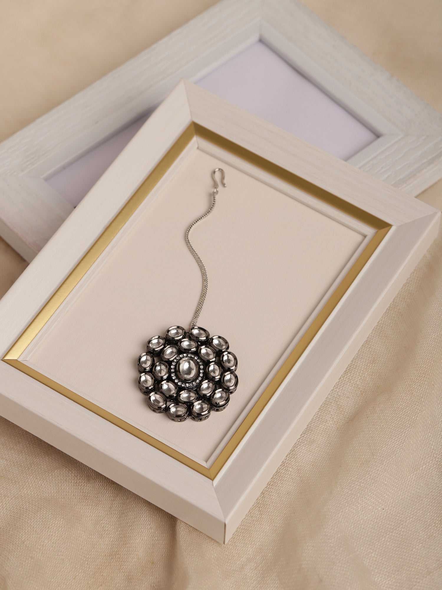 Silver-Plated White Kundan-Studded Maang Tikka - Ruby Raang | Swadesiicart