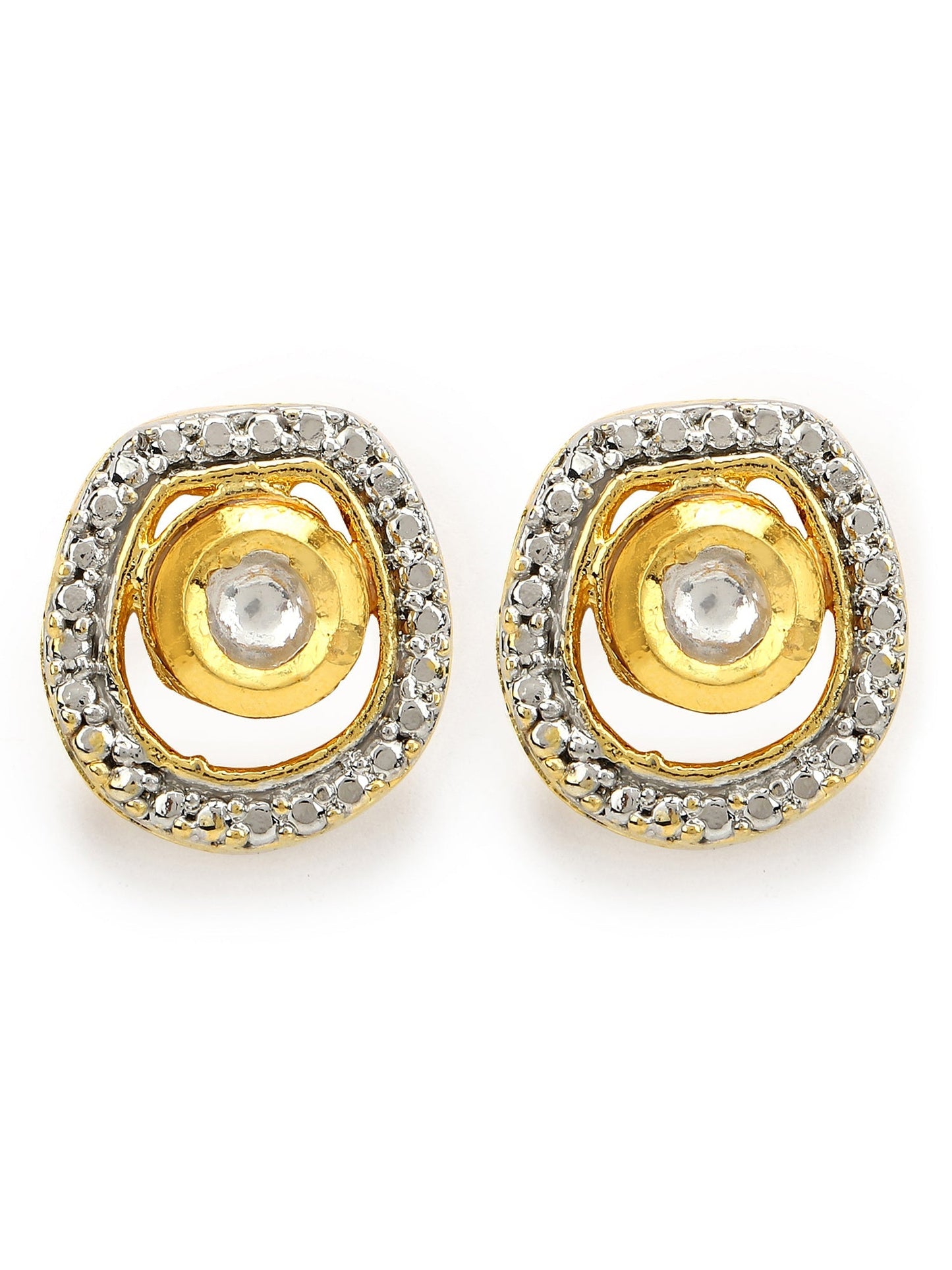 Gold-Polished White Kundan Studded Circular Studs Earrings - Ruby Raang | Swadesiicart