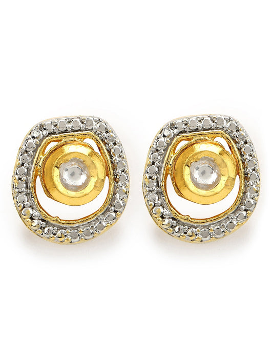 Gold-Polished White Kundan Studded Circular Studs Earrings - Ruby Raang | Swadesiicart